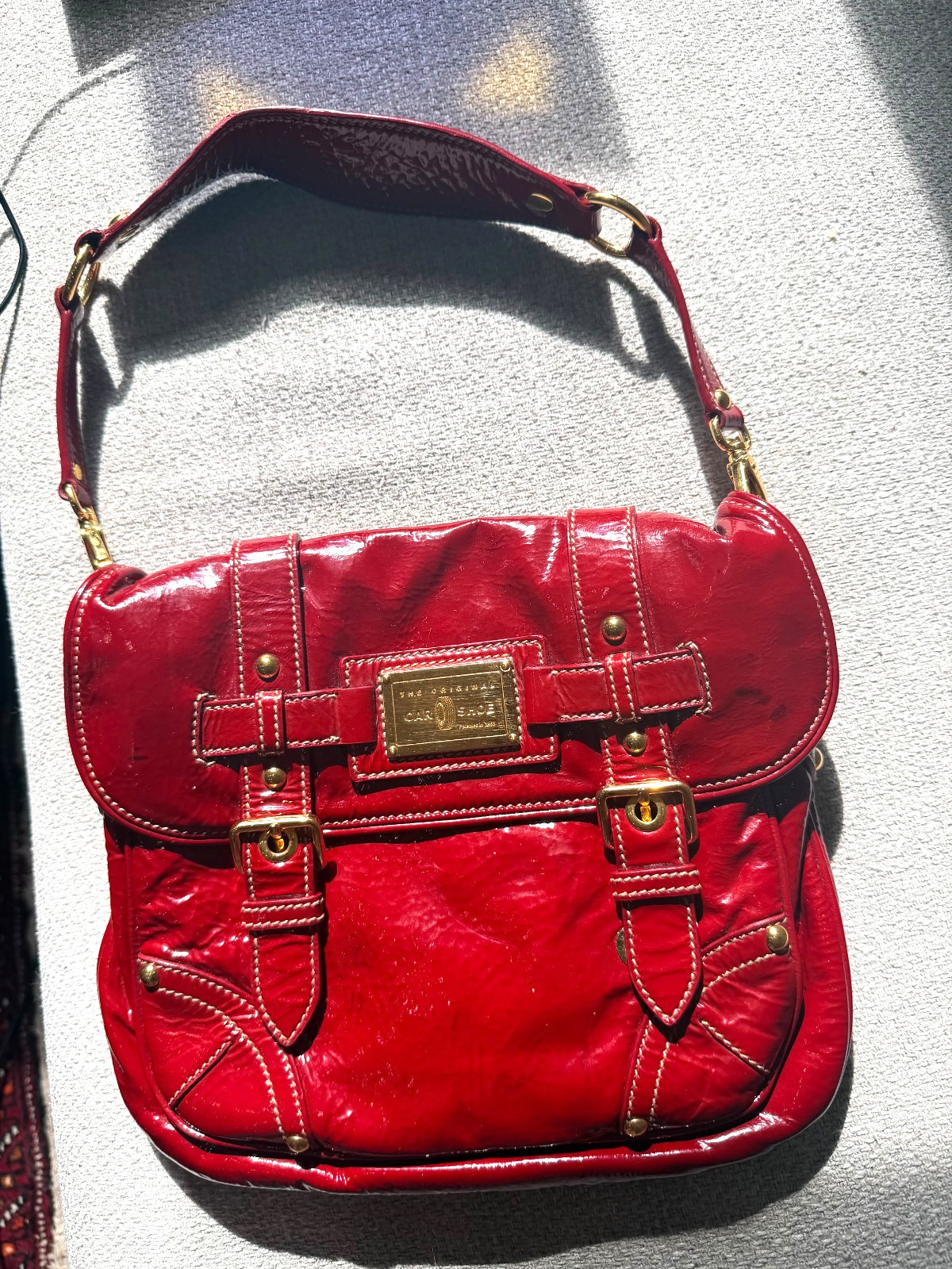 The Original Car Shoe by Prada Red Patent Leather shoulder bag gold hardware