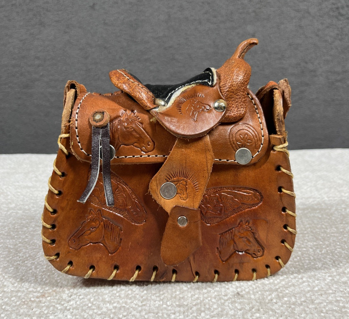 Cowhide Tooled Leather Made In Mexico Saddle Western Purse Bag