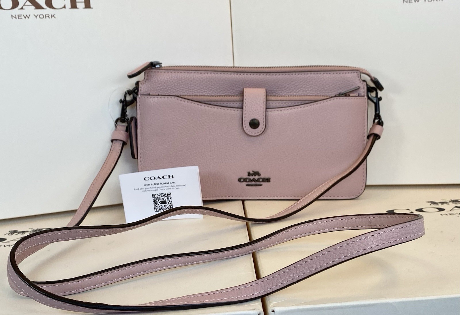 New Coach 32320 Noa Pop Up Messenger/Clutch In Dusty Pink Pebbled Leather