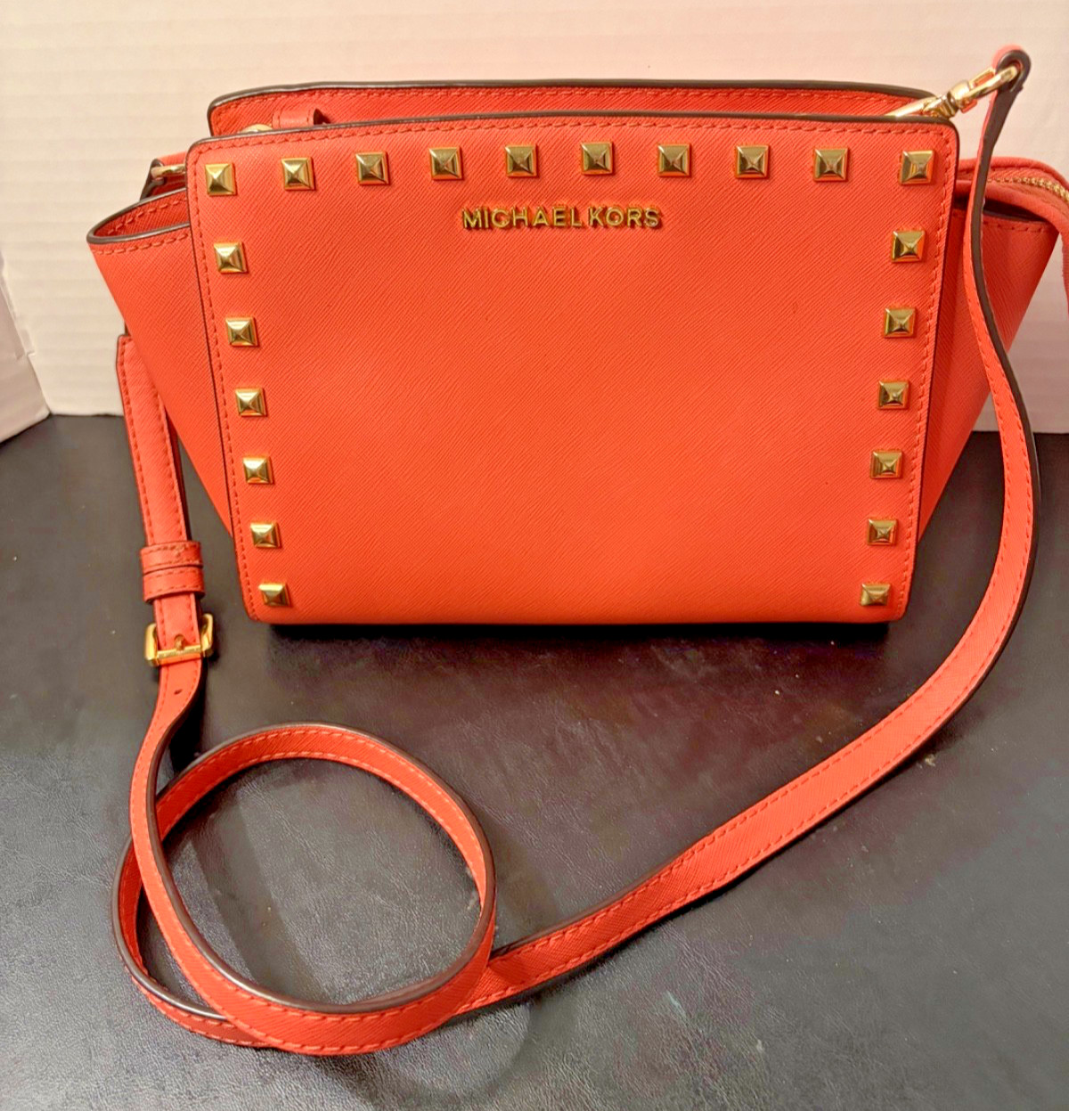 *MICHAEL KORS* Selma Medium Studded Staffiano Leather Messenger Crossbody Purse
