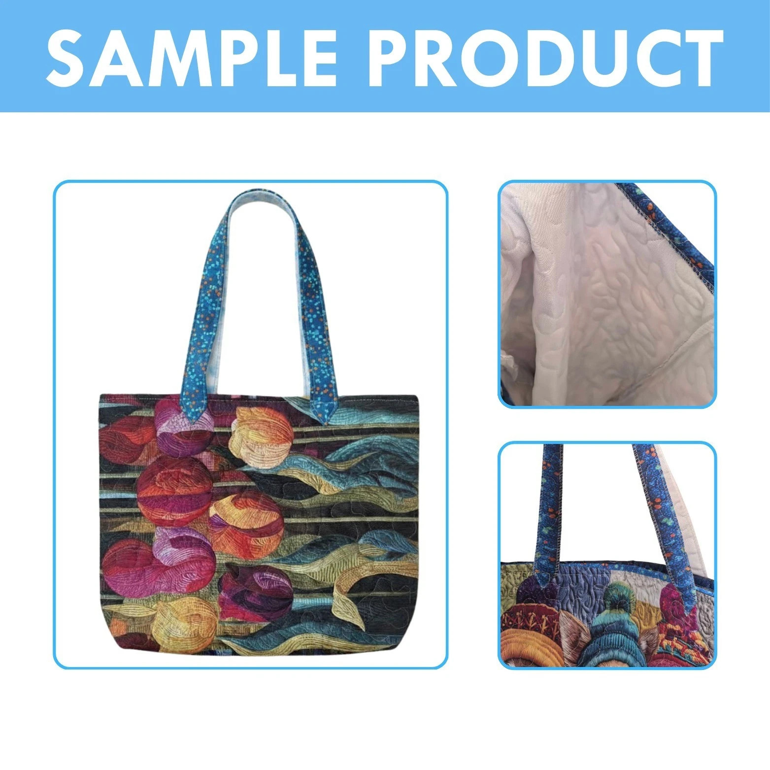 Hummingbird Quilted Tote Bag, Purple Floral Bird Bag, Handmade Style Shoulder Ba