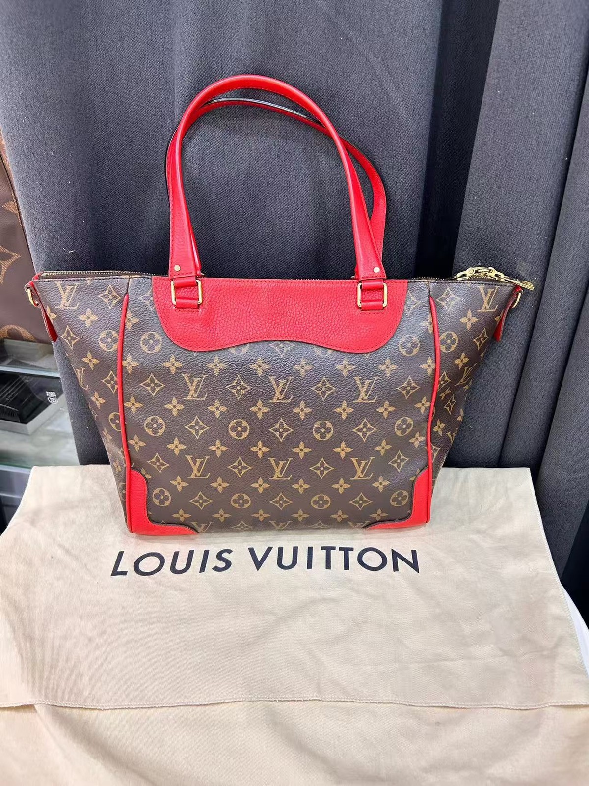 Authentic Louis Vuitton Estrela Tote Monogram Canvas Red Trim France