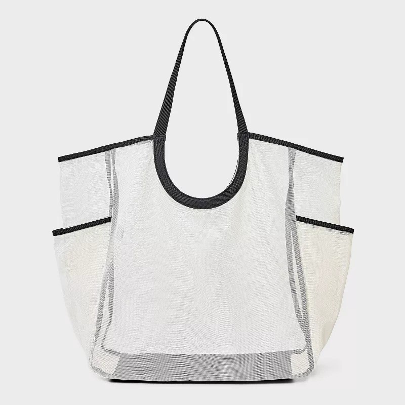 Packable Cut Out Mesh Tote Handbag White