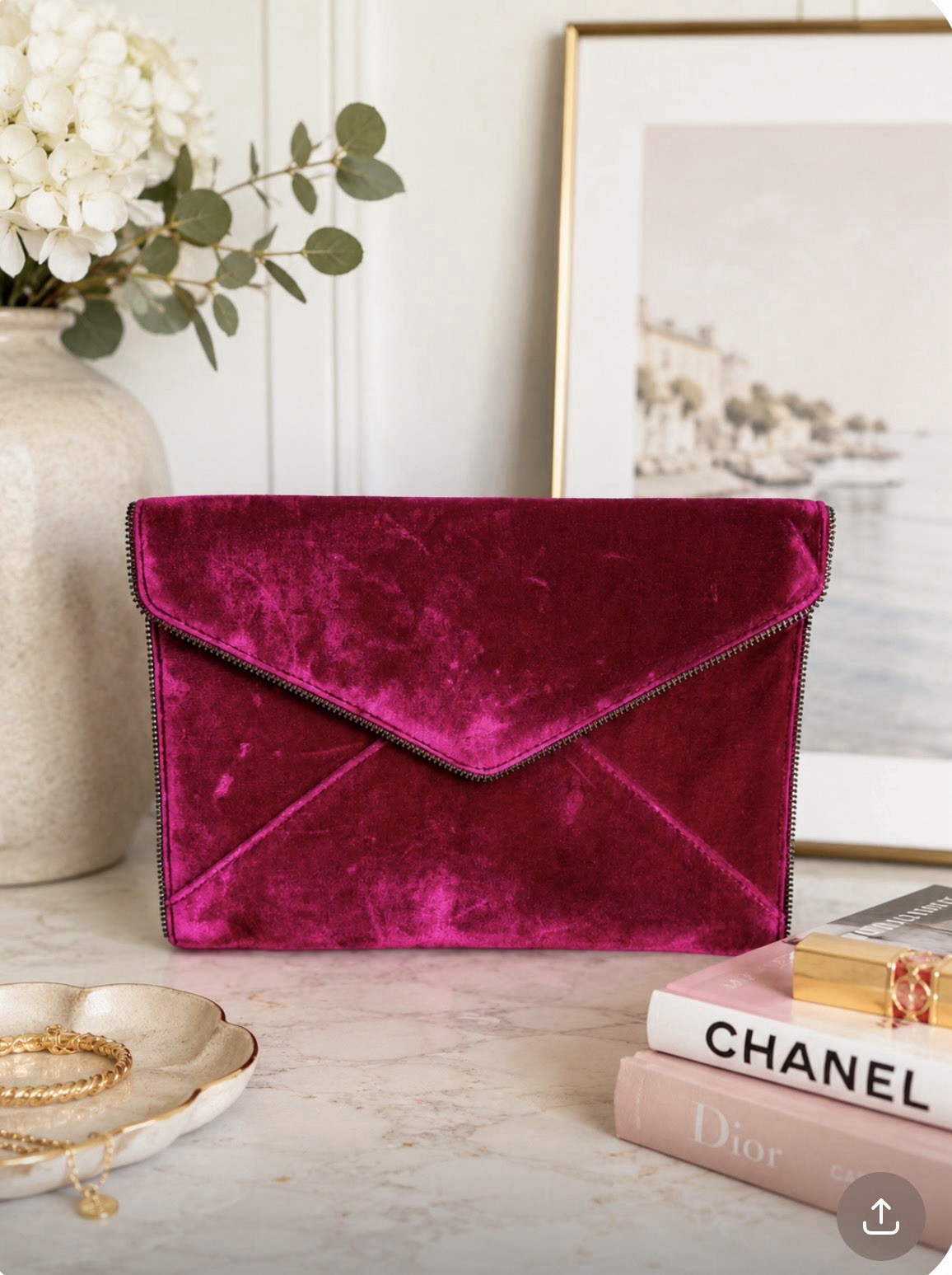 REBECCA MINKOFF LEO CLUTCH FUSCHIA TRENDY COCKTAIL FORMAL CHIC HOT PINK