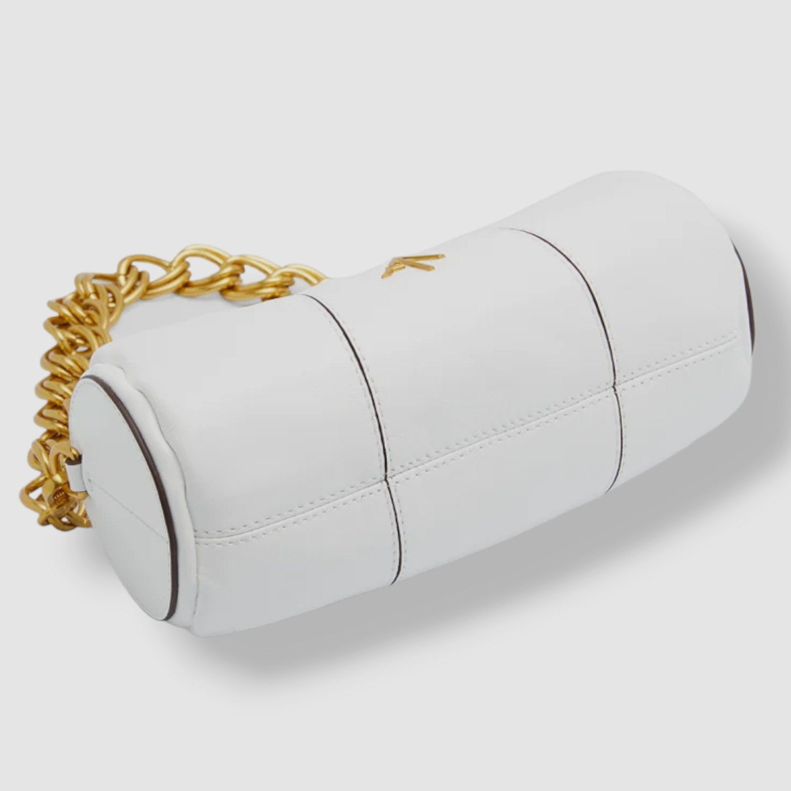 $426 Manu Atelier Women’s White XX Mini Cylinder Logo Leather Shoulder Purse Bag
