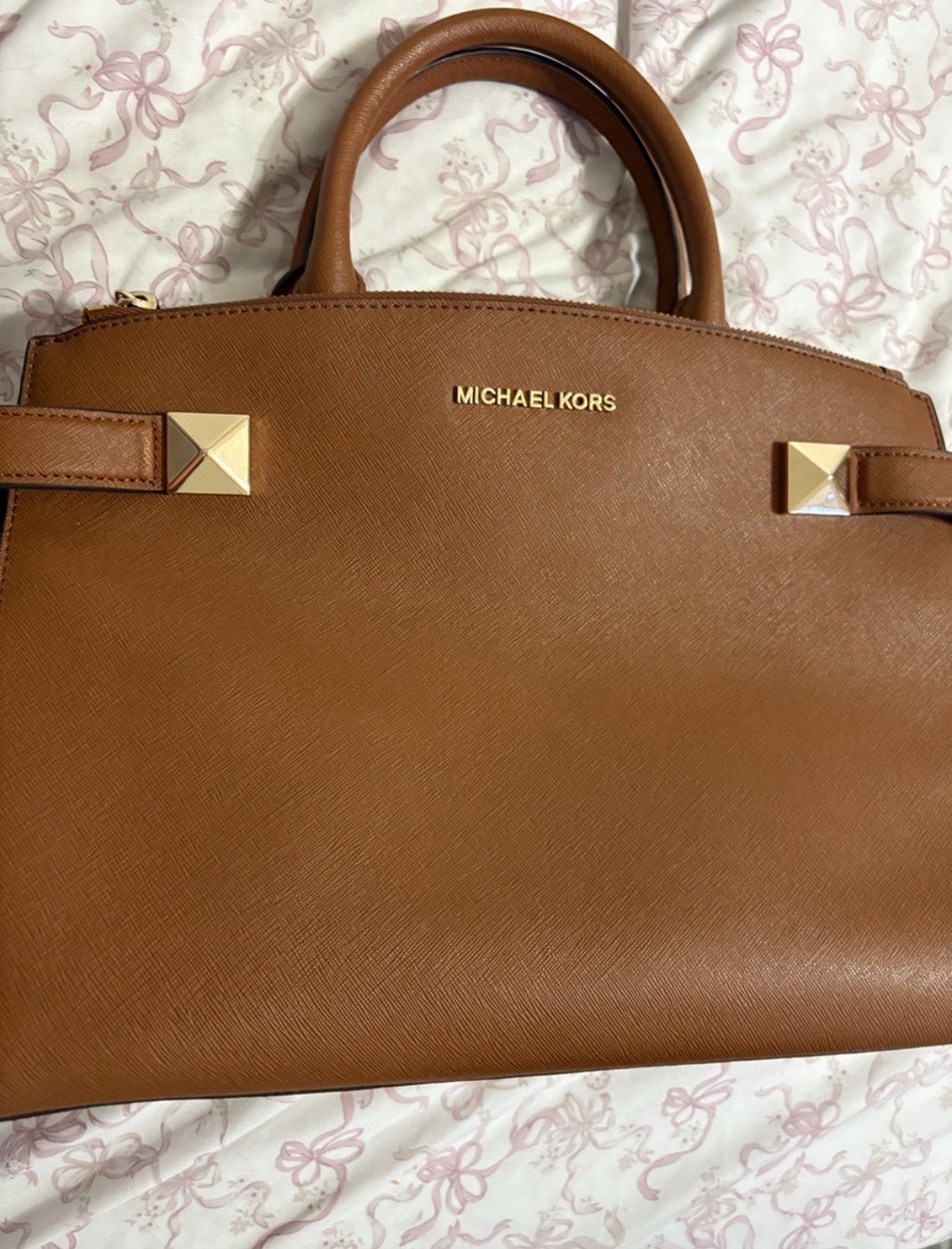 Michael Kors Brown Satchel Top Handle Zip Purse w/ Detachable Adjustable Strap