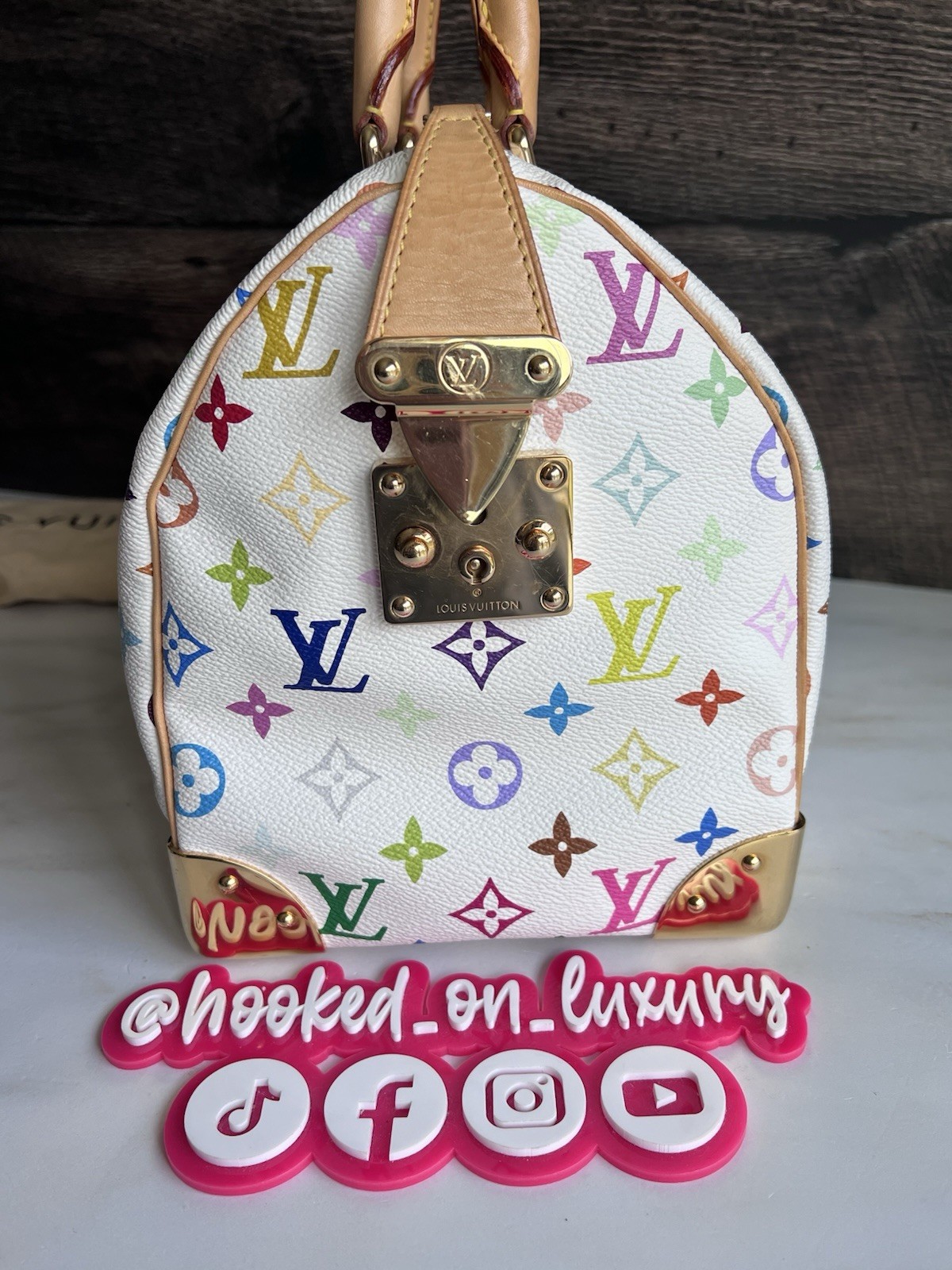 Louis Vuitton Takashi Murakami White Multicolor Speedy 30 Handbag Purse Tote EUC