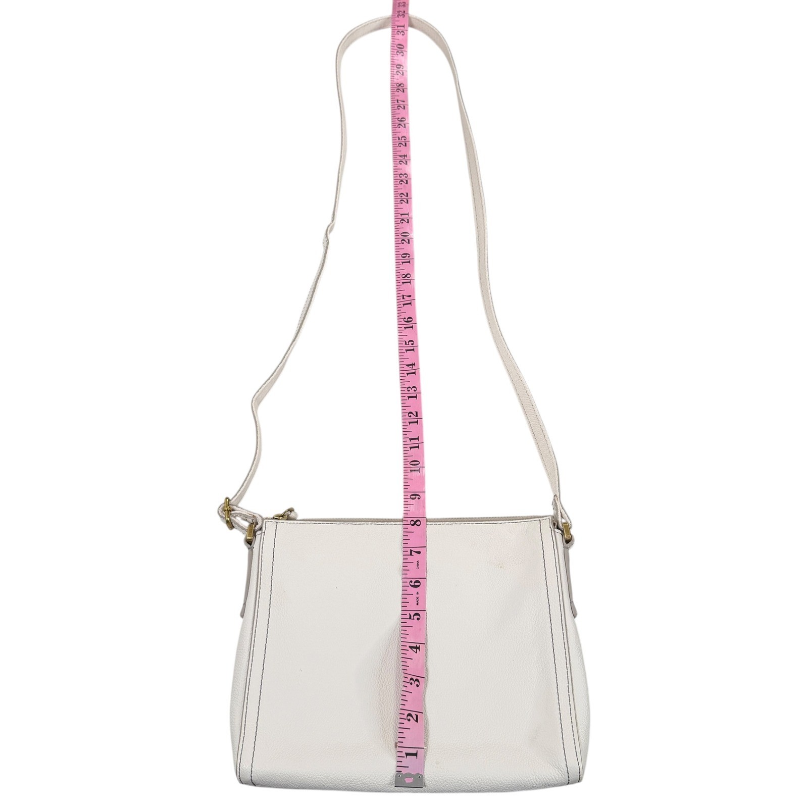 Fossil White Emma Pebbled Leather Crossbody Bag Small Zip Top Purse Gold Tone