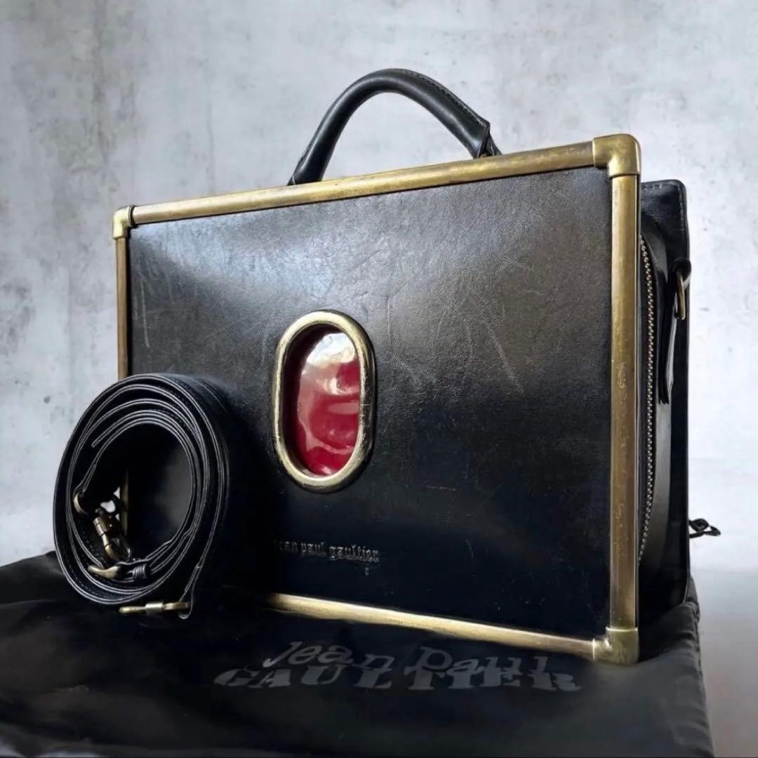 Jean Paul Gaultier Shoulder Bag Leather Black Womens Gold Hardware Vintage