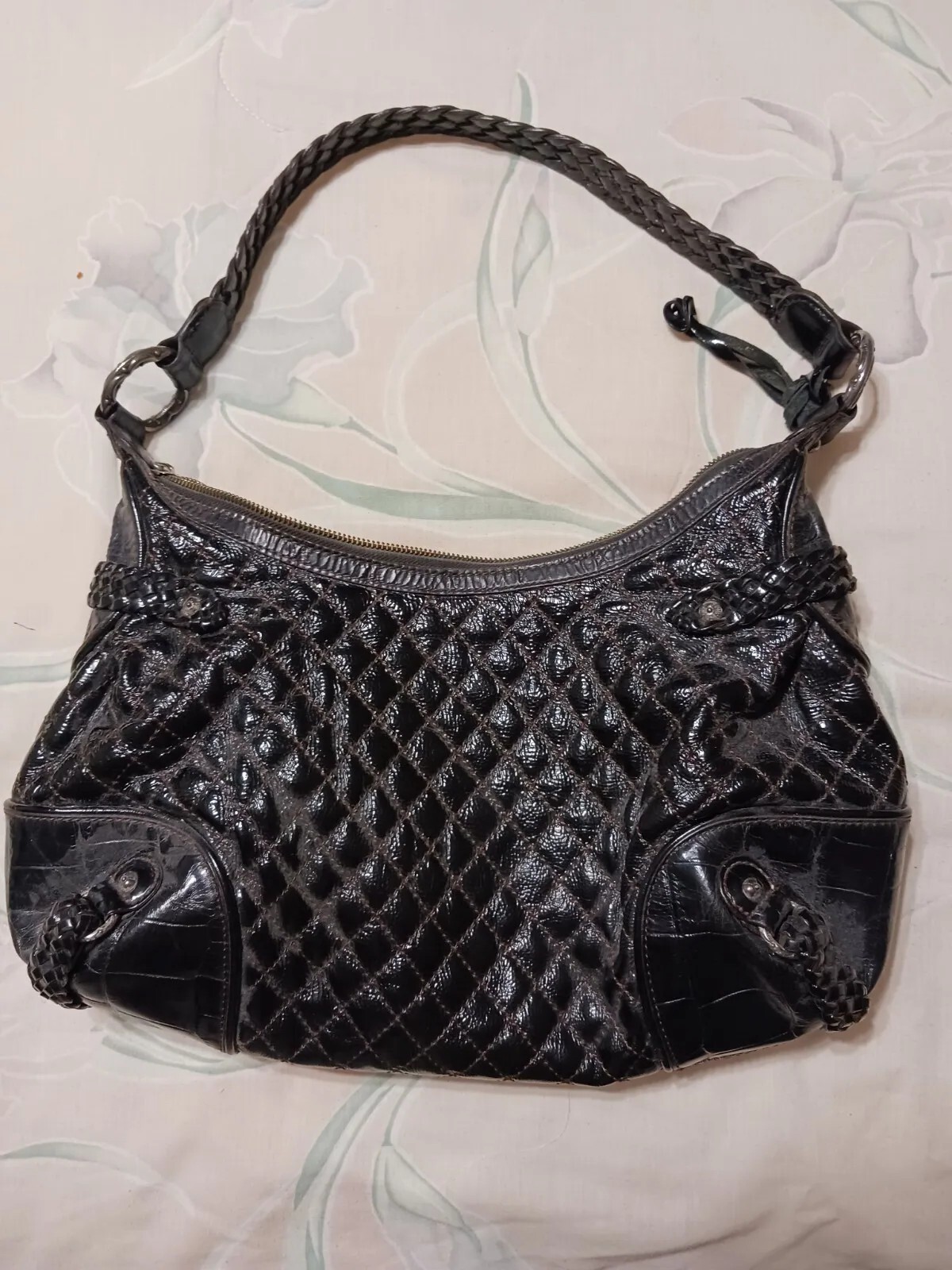 Brighton Collection Leather Black Handbag Purse Woven Strap D594304