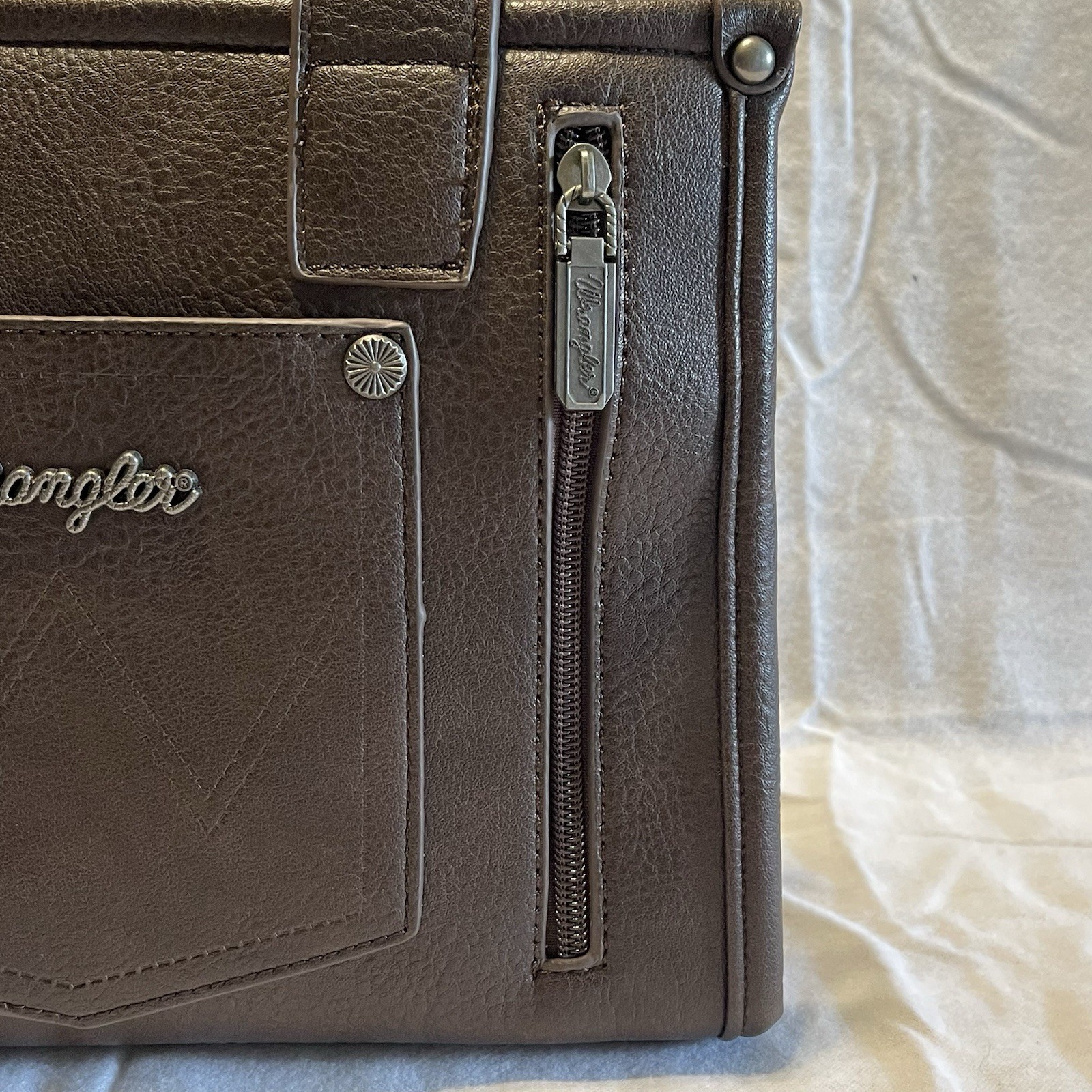 Wrangler Brown Western Satchel Top Handle Zip Bag w/ Detachable Strap Dust Bag