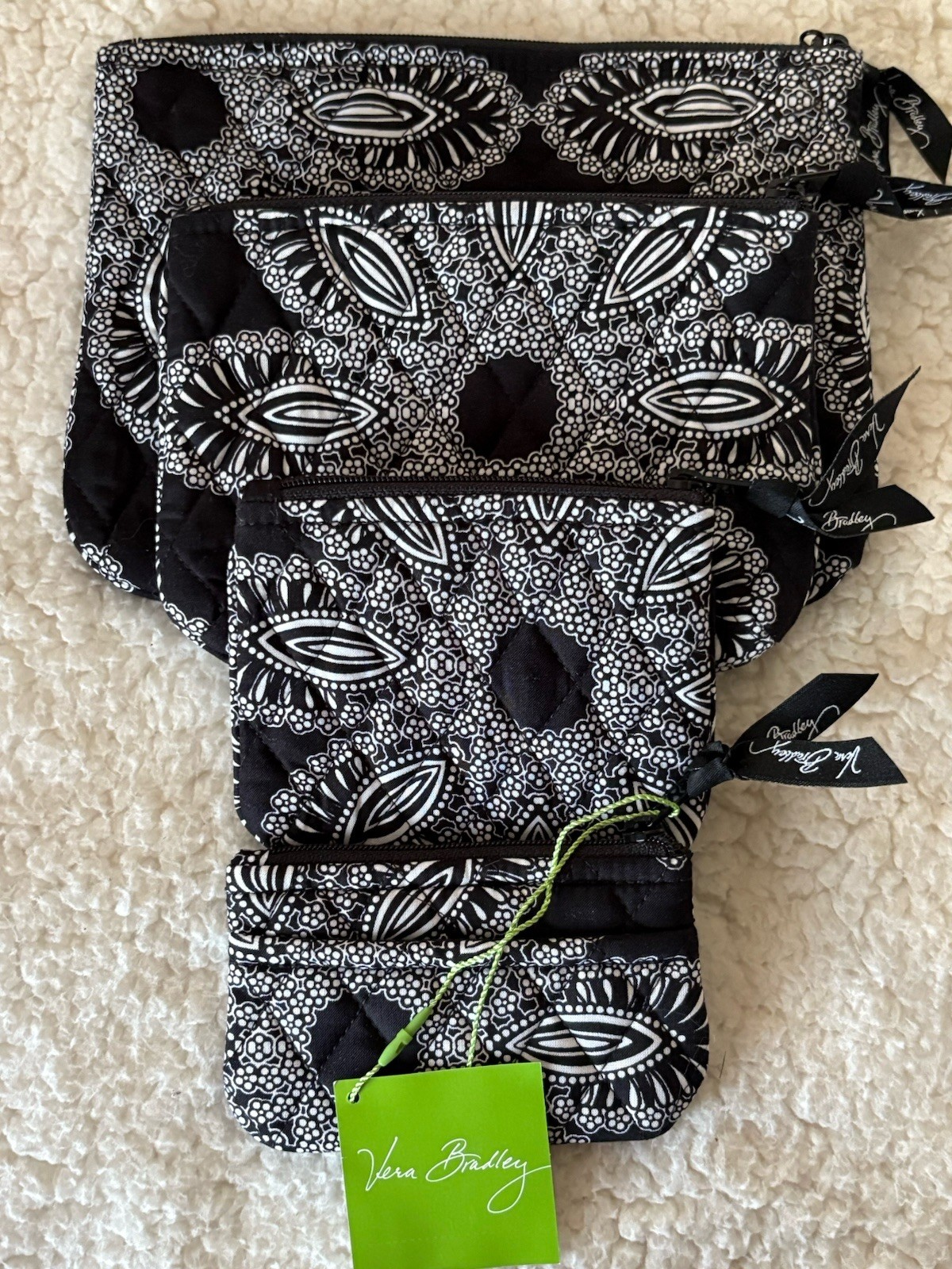 Vera Bradley Blanco Bouquet Set of 4 Various Size Bags Black & White NWT