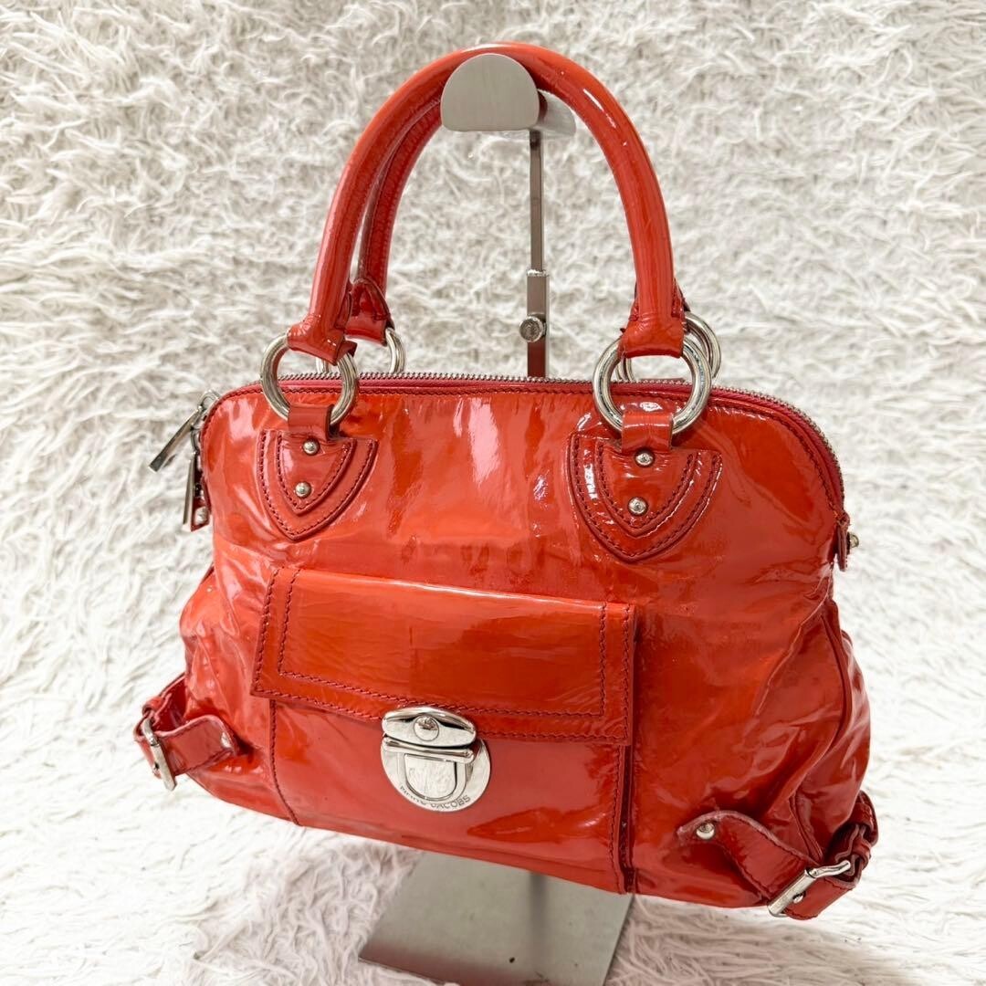 Marc Jacobs Orange Patent Leather Handbag Silver Zip 31cm x 21cm x 11cm