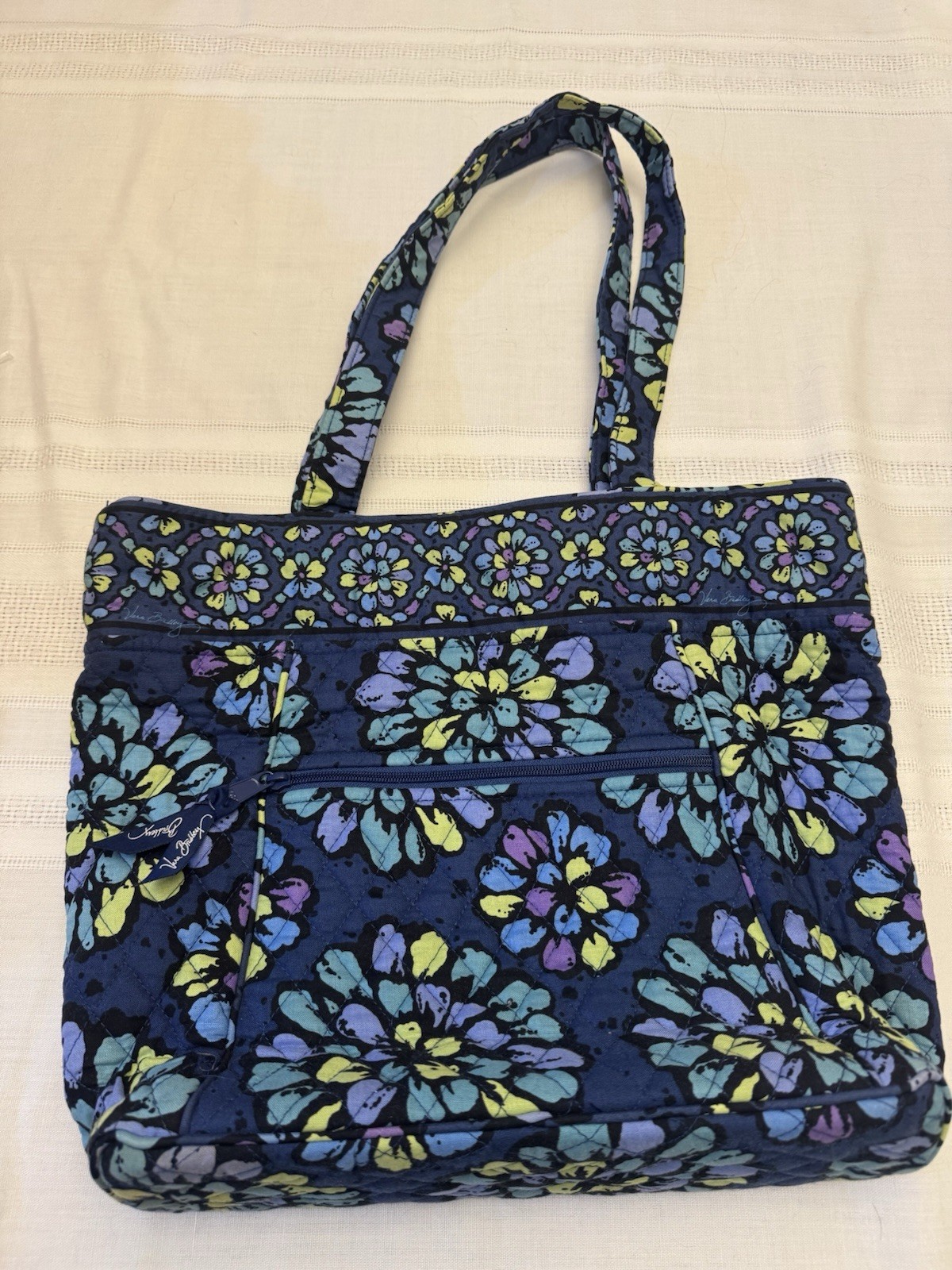 Vera Bradley Tote Bag Floral Blue Yellow Purple Green Zip Women’s Indigo Pop