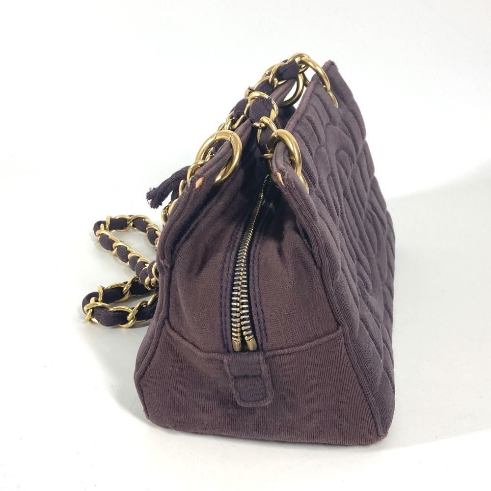 Chanel CC Logo Chocolate Bar Double Chain Shoulder Bag Purple Jersey Authentic