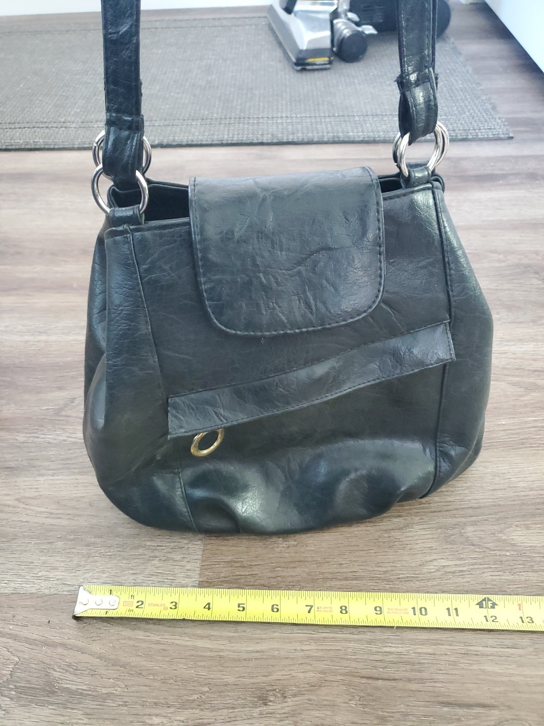 Basic Editions Large Purse Hand Bag Black Faux Leather Carry Handles