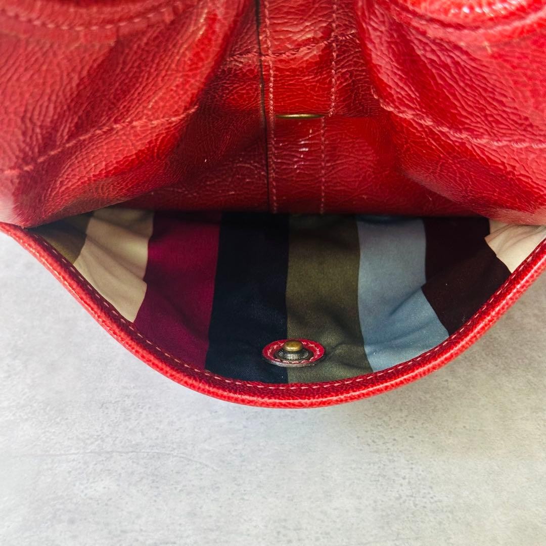 COACH Legacy Ergo Patent Leather Shoulder Bag Red 22x33x15cm Used