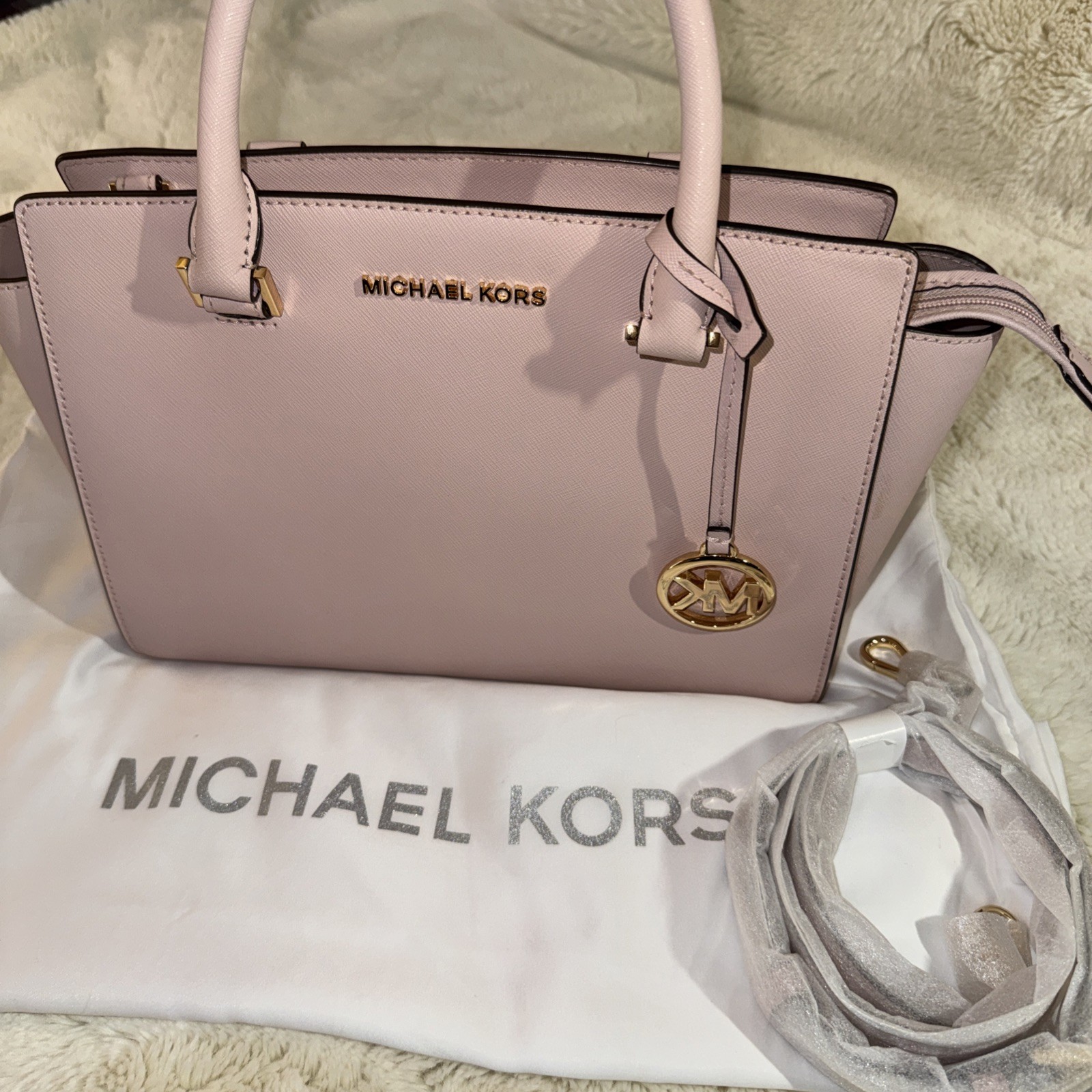 Michael Kors Selma Women’s Medium Satchel Handbag Baby Pink Leather-New W/O Tags