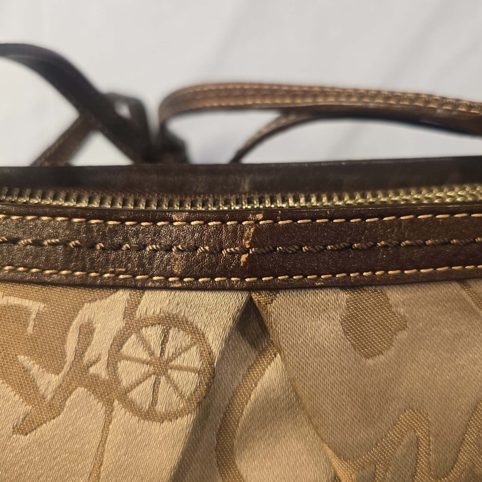 Coach F14483 Storybook Horse & Carriage Jacquard Tote Bag Champagne Gold