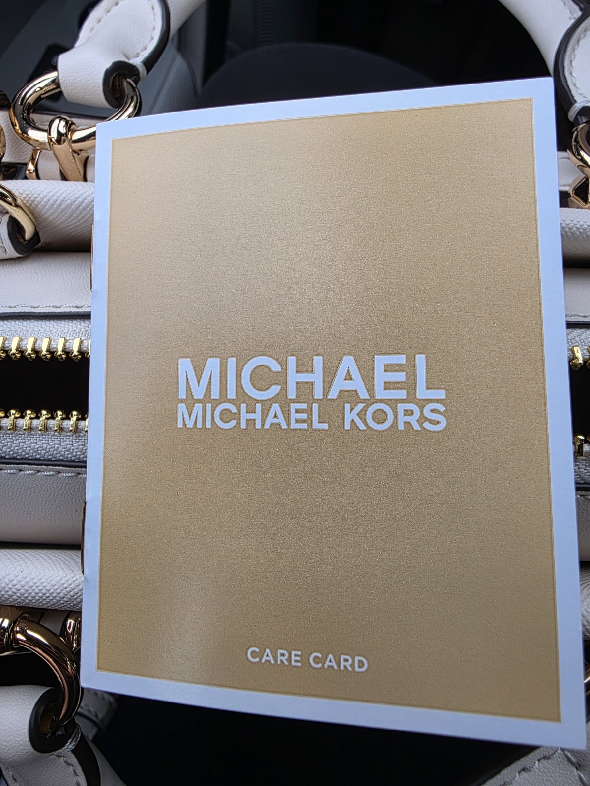 Michael Kors Floral Zip Top Handle Satchel Small Cream Gold Lined Brand Card