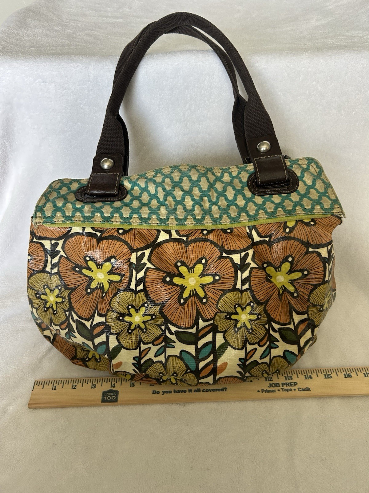 Fossil Key Per Floral Coated Canvas Shoulder Bag Purse Tote Weekend Beach Travel