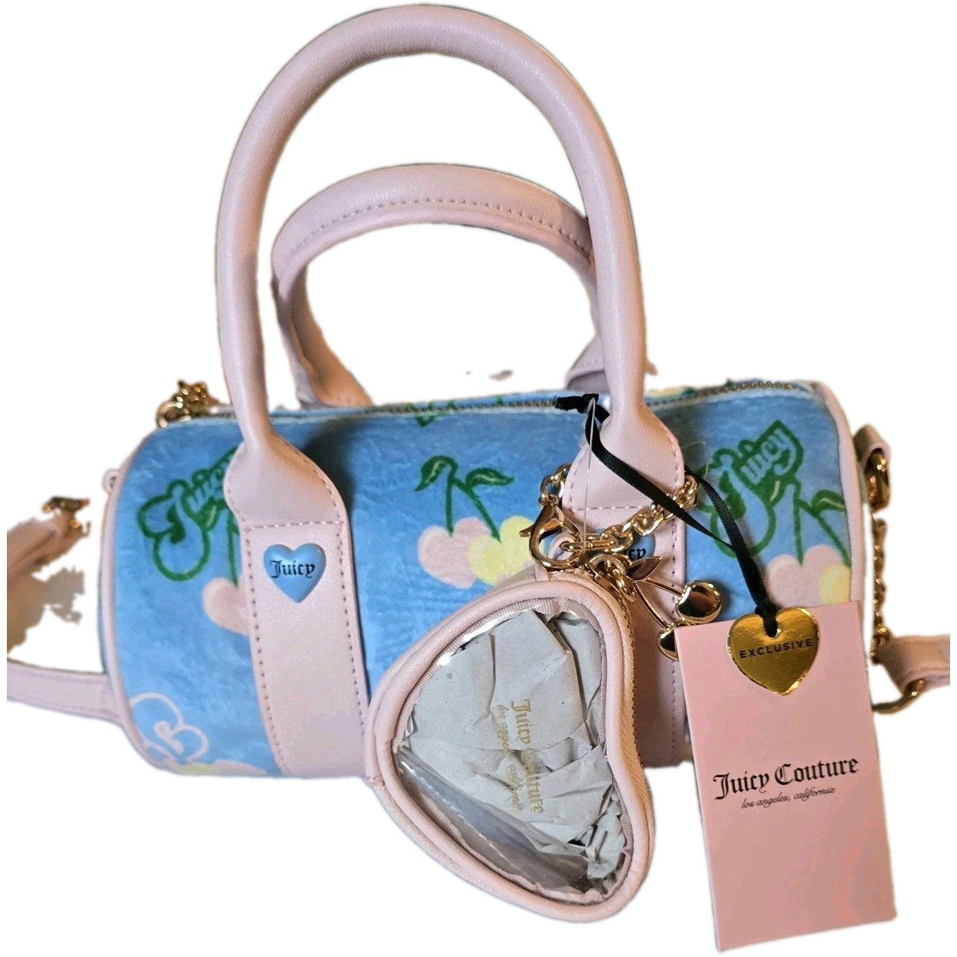 Juicy Couture Retro Style Cherry Mini Barrel Bag, Blue Gleam Multi
