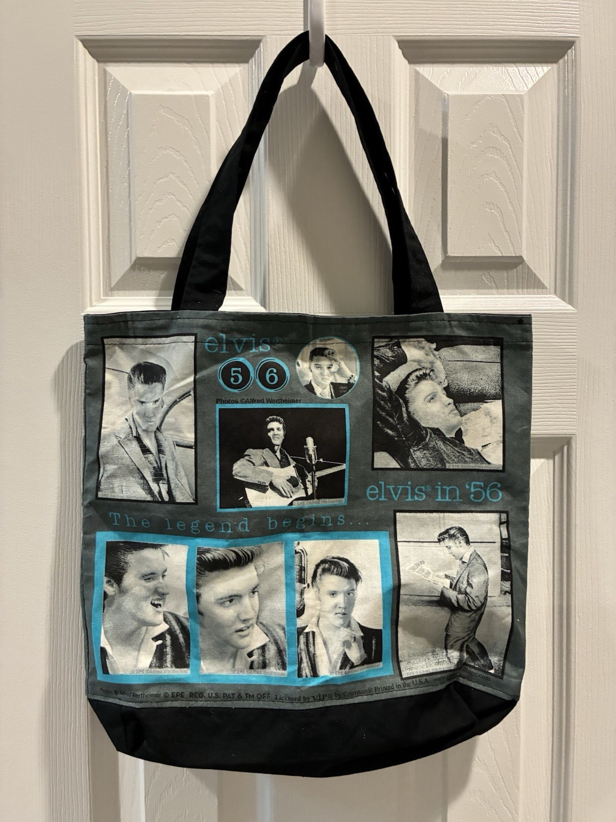 Elvis “Elvis in 56” Graphic Print Tote Bag Black/Gray/Blue Lightweight Strap