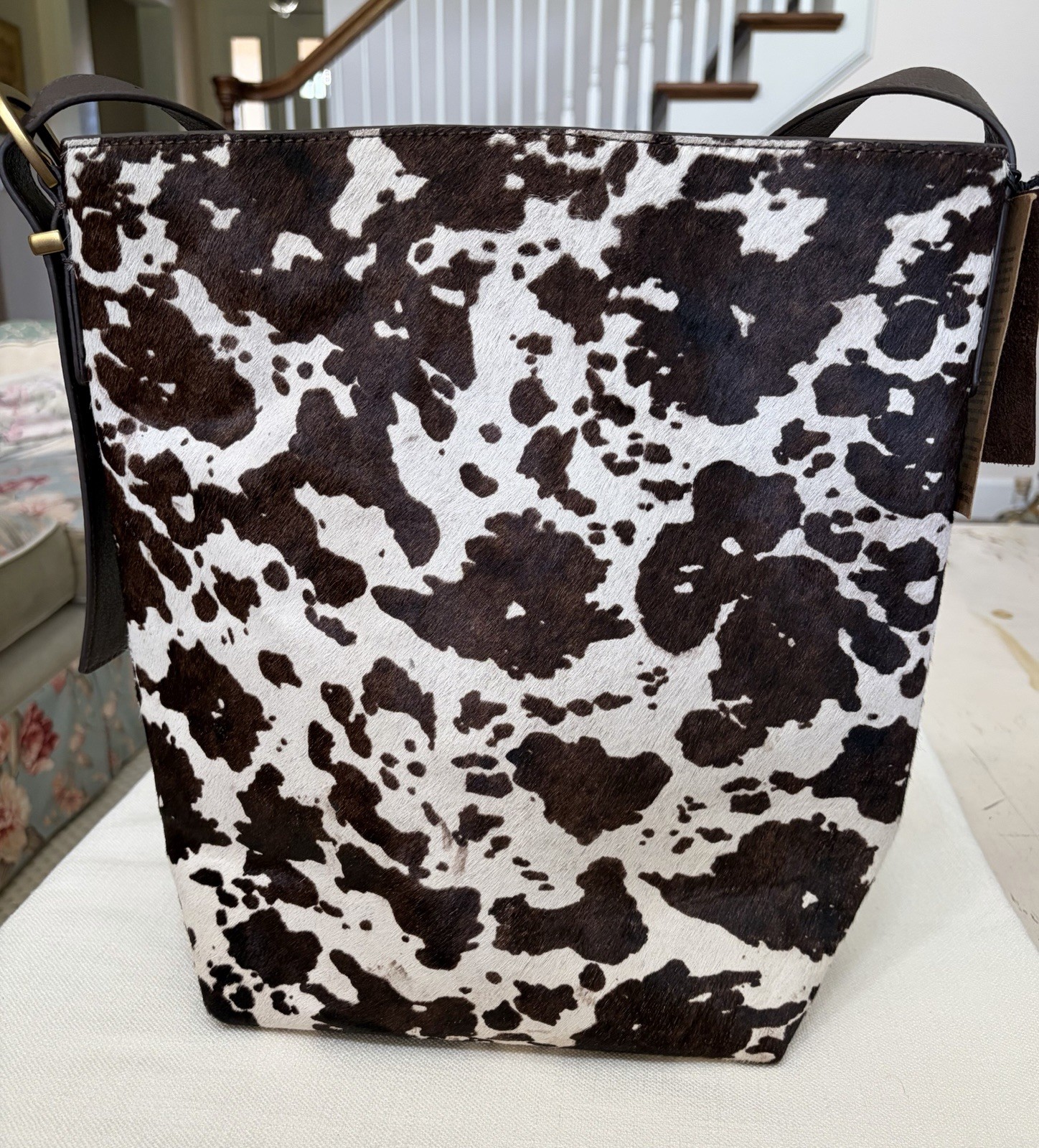Margot New York Kaye Large Bucket Tote Bag Pony Hair Animal Print