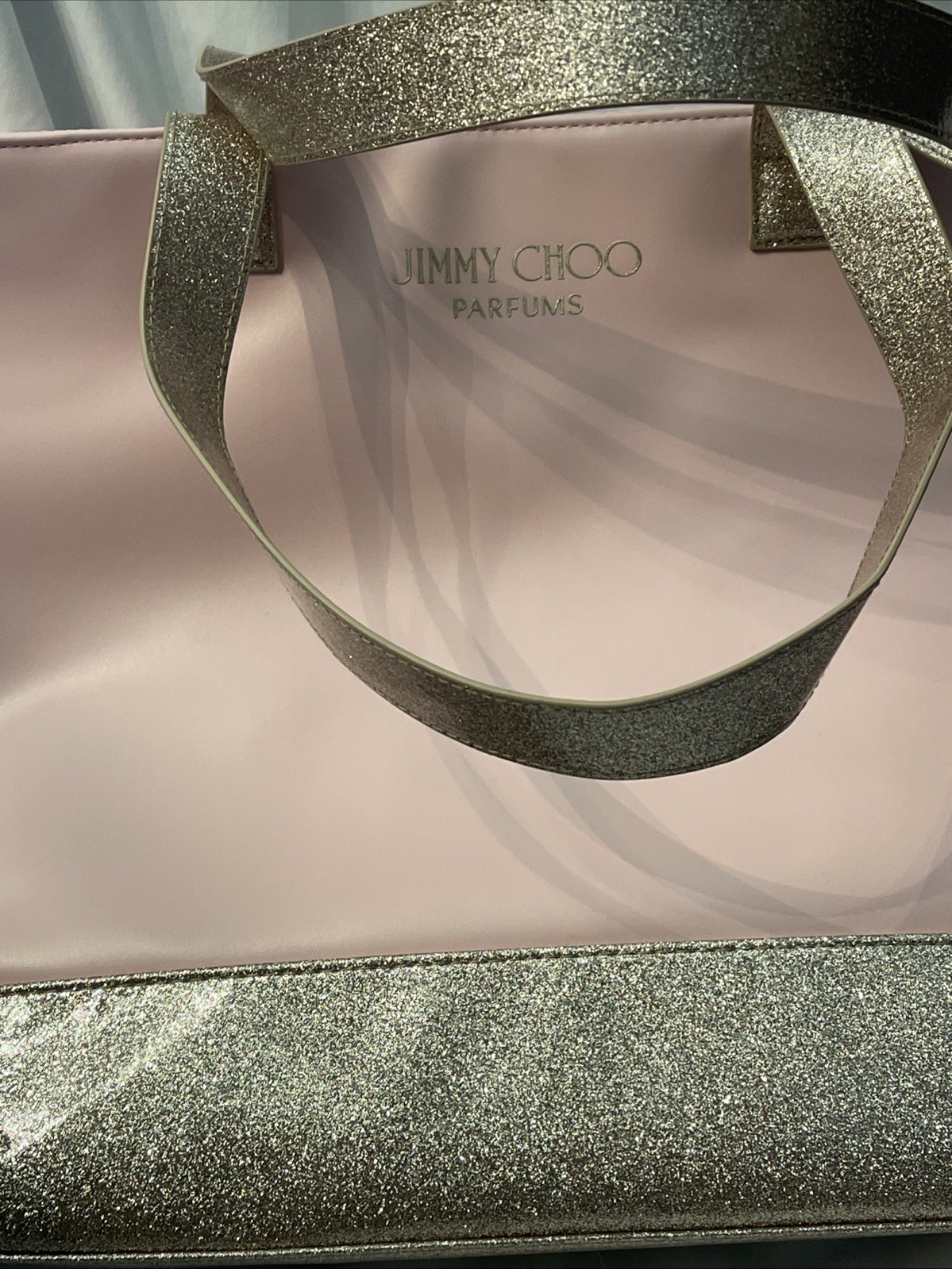 Jimmy Choo Pink Gold Glitter Tote Bag Designer Double Handle!!
