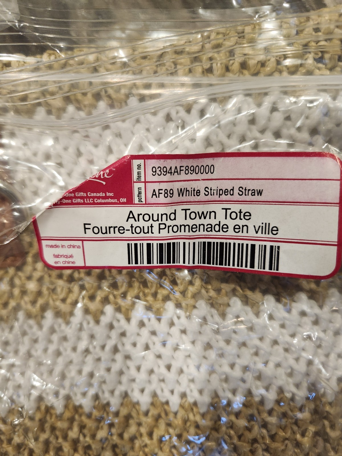 Thirty-One “Around Town Tote” – AF89 White Striped Straw Shoulder Bag…