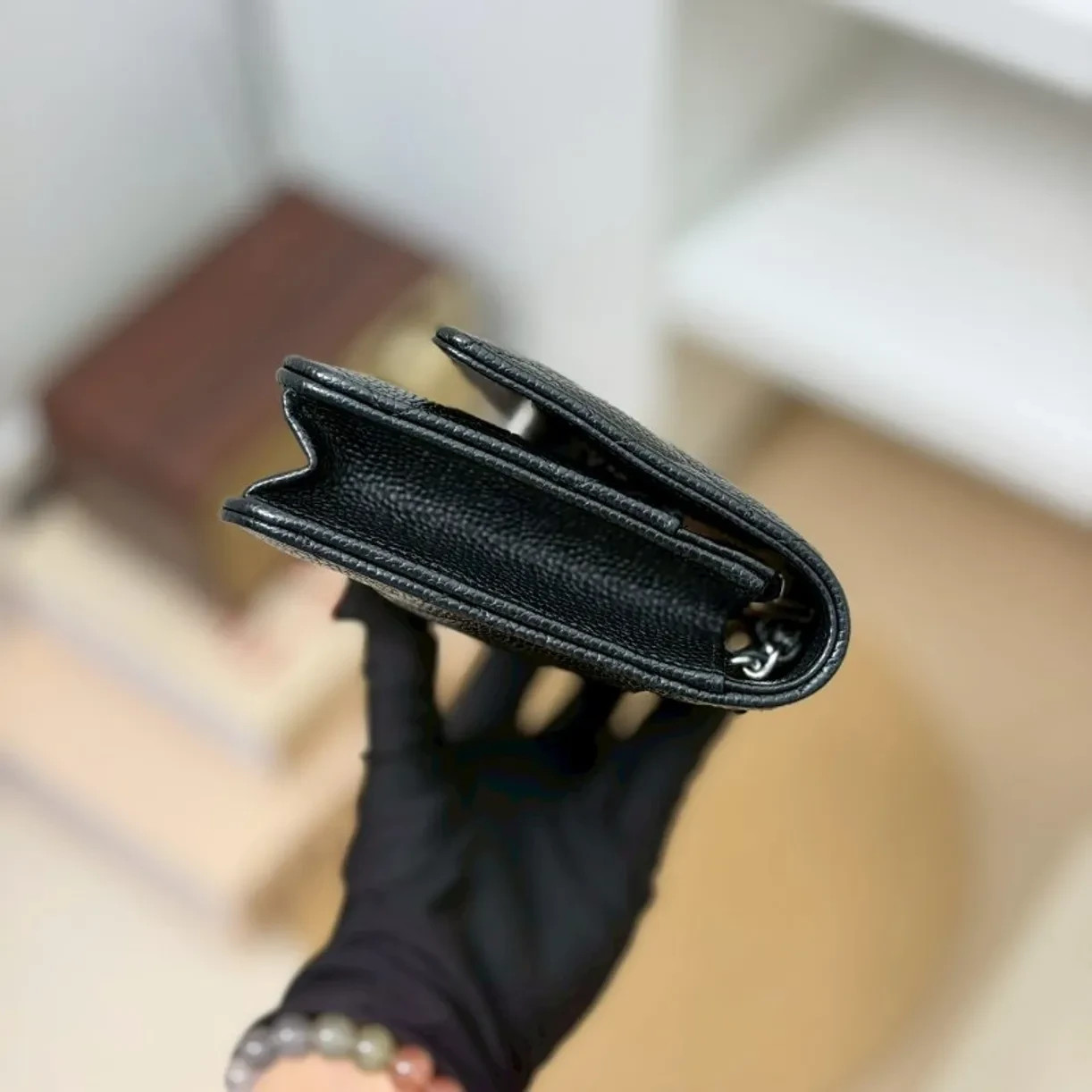 Chanel Wallet On A Chain Black With Silver Caviar