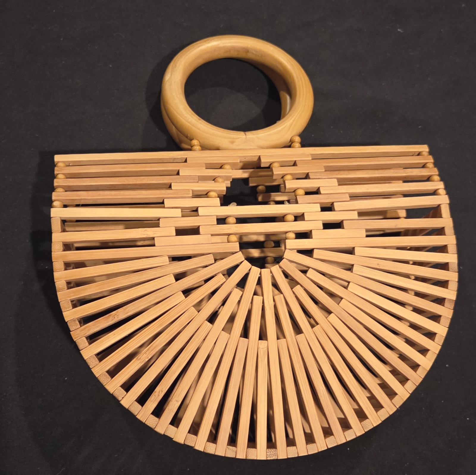 Vintage Bamboo Cage Handbag Purse Round Handles Boho Retro