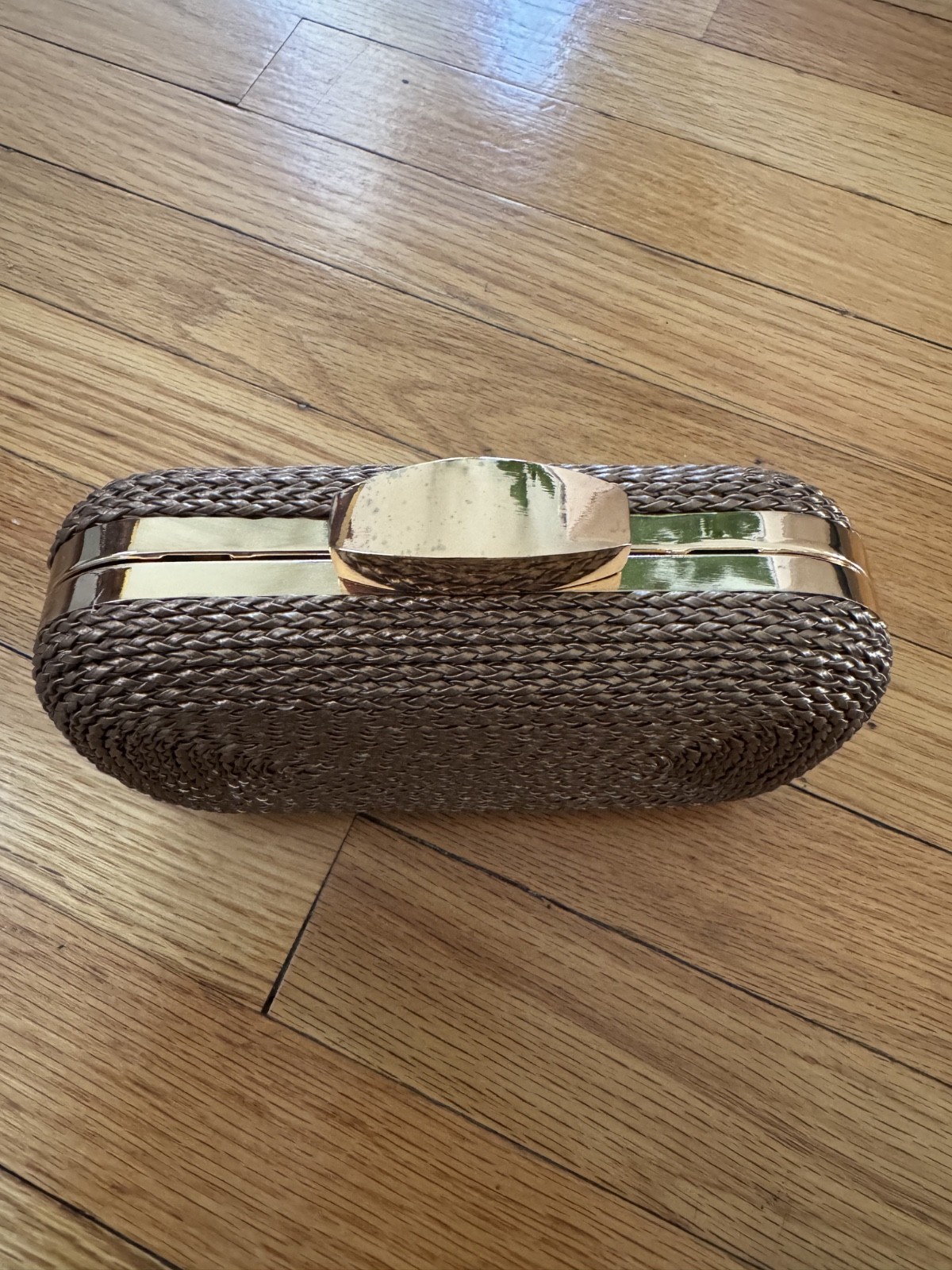 Brown Bronze Woven Box Clutch Gold Frame Evening Bag