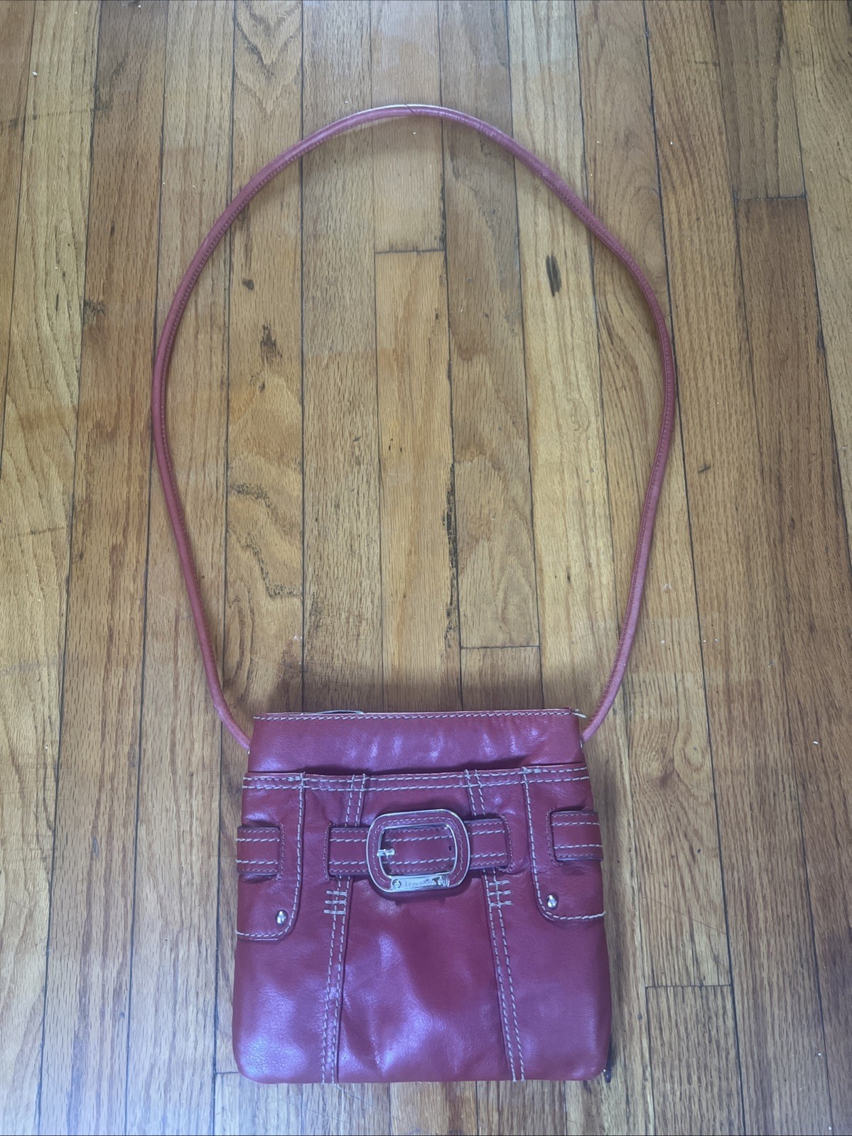 Tignanello Red Leather Crossbody Handbag W Zip Wallet Card Organizer Pocket
