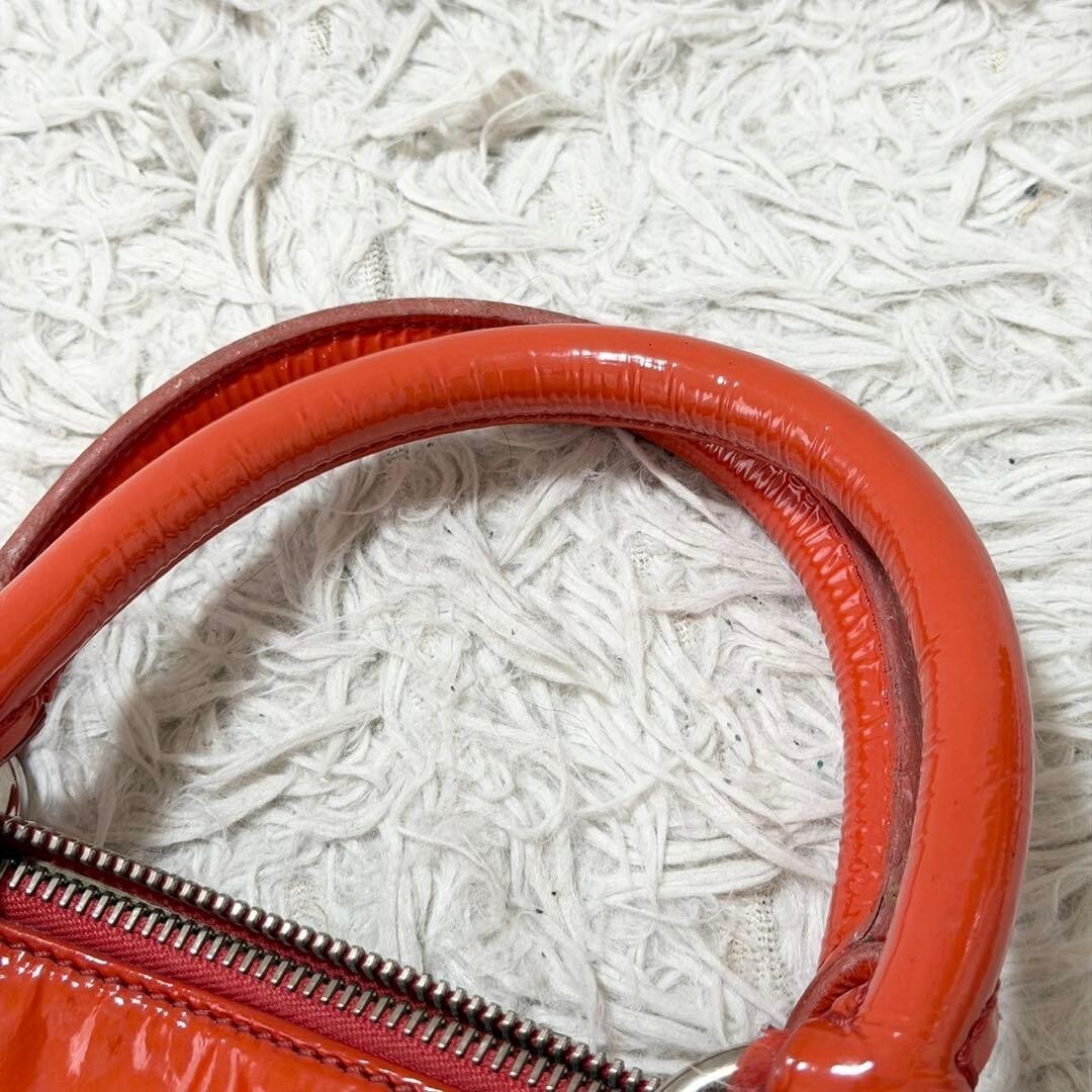Marc Jacobs Orange Patent Leather Handbag Silver Zip 31cm x 21cm x 11cm