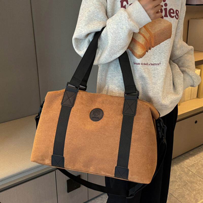 Unisex Travel Bag Storage Tote Suede Handbags Large Capacity Portable Gym Zipper