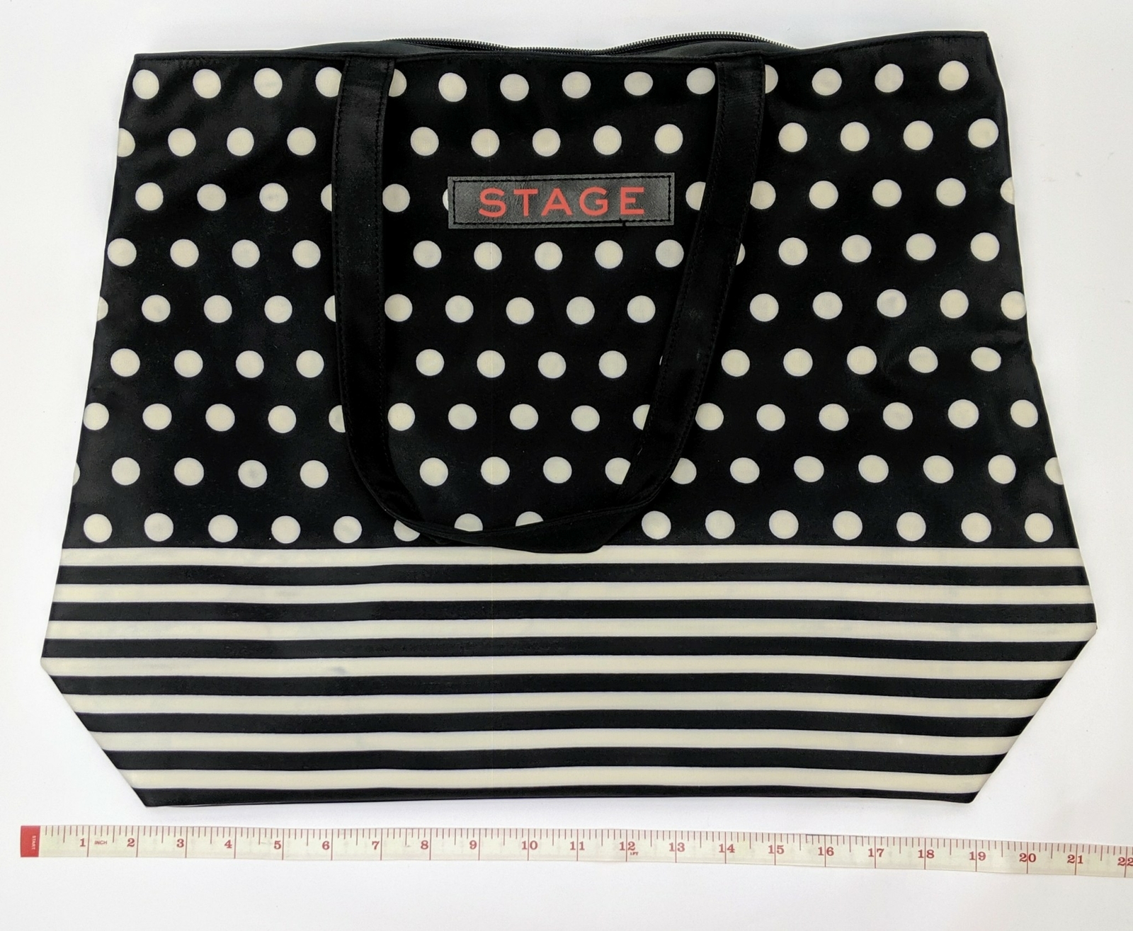 Stage Black and White Polka Dot and Stripe Tote Bag 16 in x 21 in NWOT
