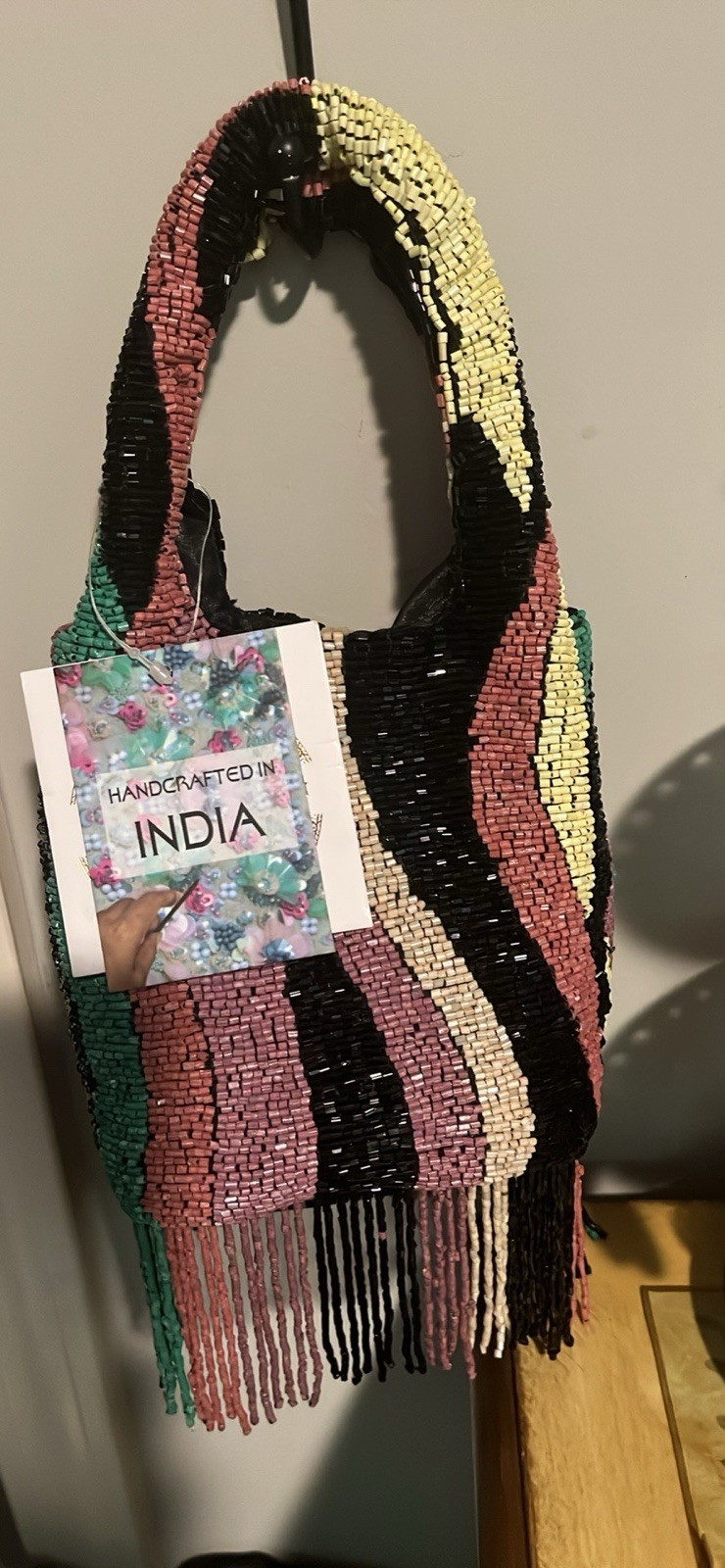 Handmade Women’s Shoulder Bag Beaded Fringe Multicolor Striped Colorful
