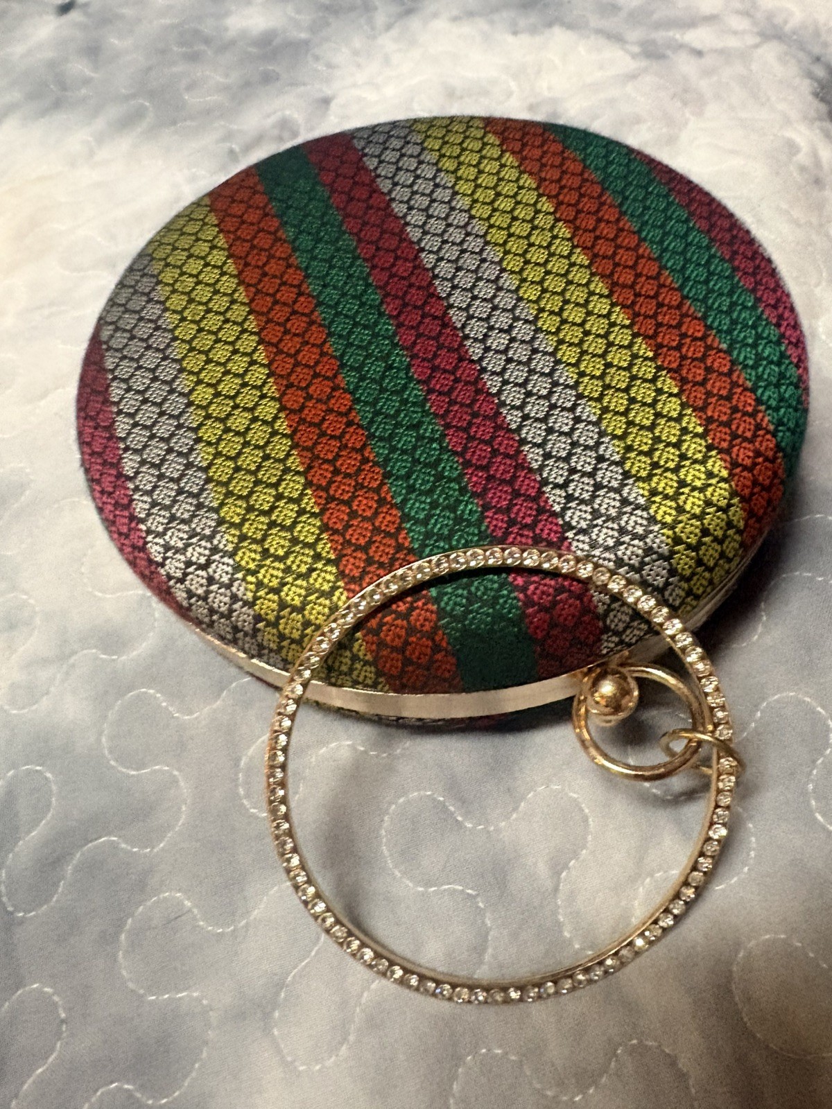 Round Multi Color With Gold Handle Handbag never used