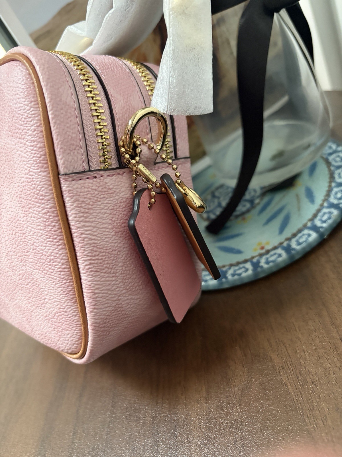 NWT Coach CEK74 Mini Carey Crossbody Bag Signature Leather Charms Powder Pink
