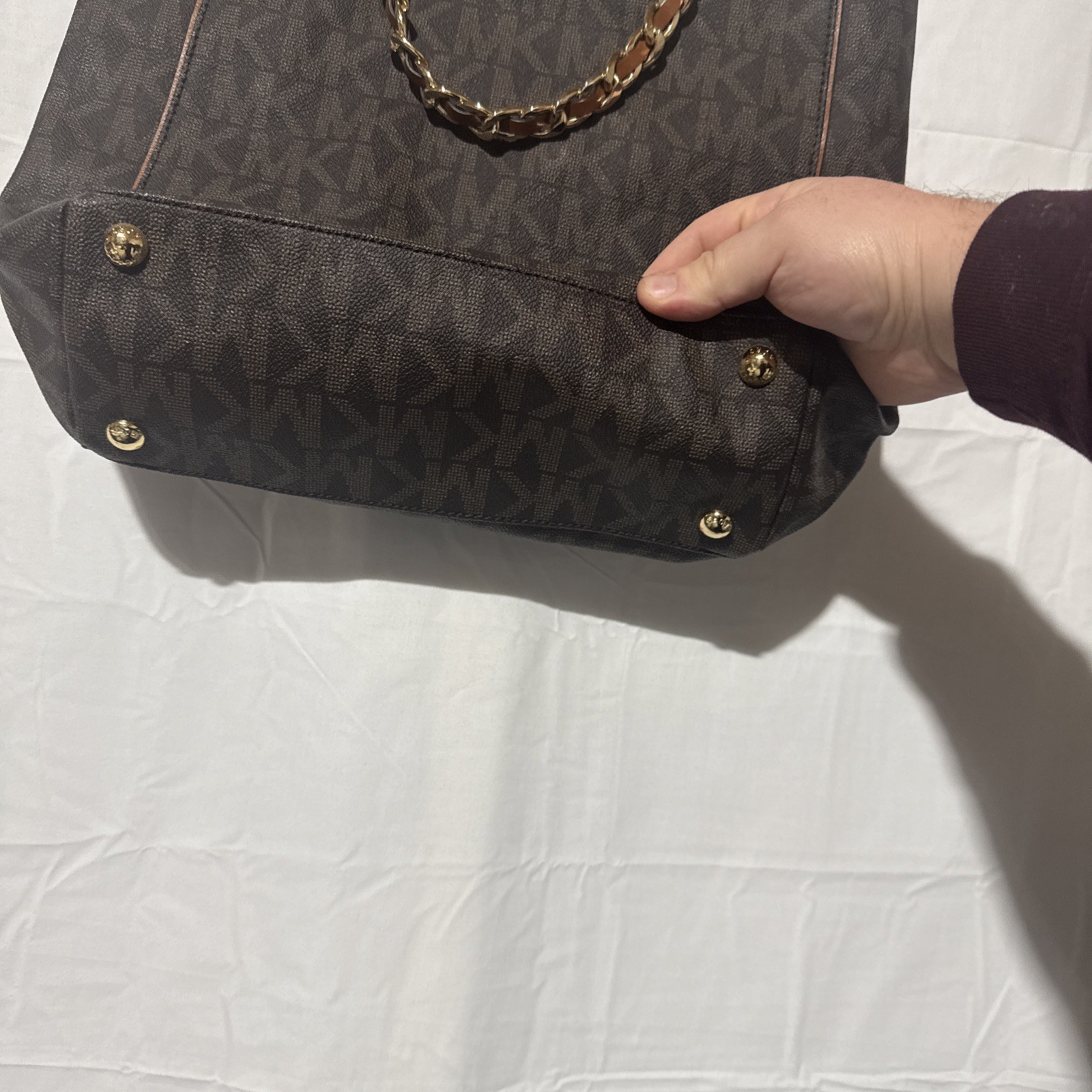 Michael Kors Harper North/South Tote Bag Purse Canvas Leather Trim