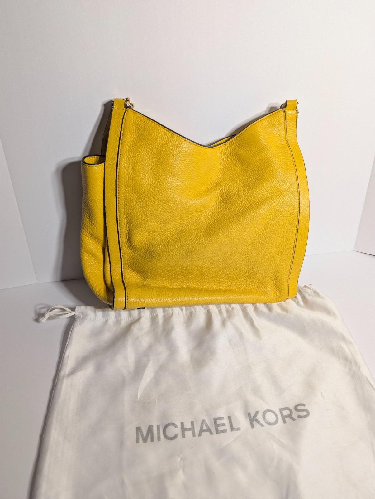 Michael Kors Raven Large Peppled Leather Sunflower/Daffodil Yellow Shoulder Bag