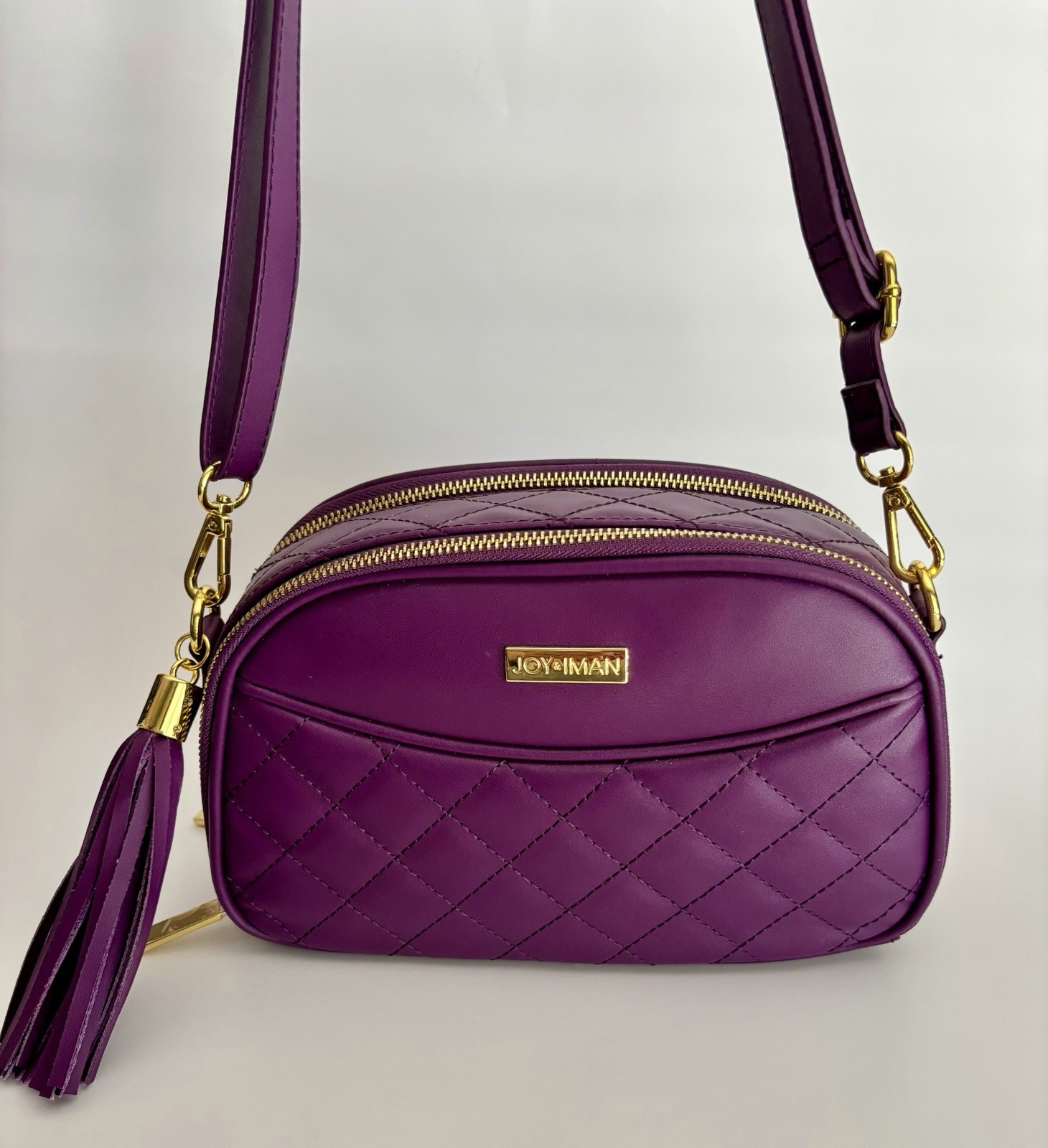 Joy & Iman Plum Purple Quilted RFID Crossbody Camera Bag NWT Tassel