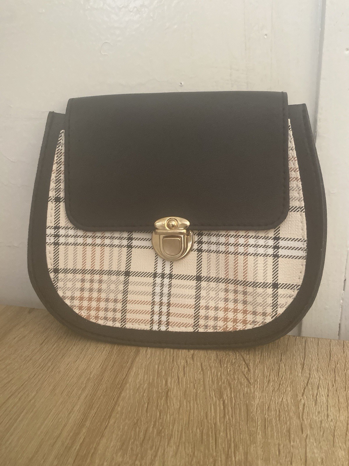 Black & Beige Plaid Small Clutch Purse
