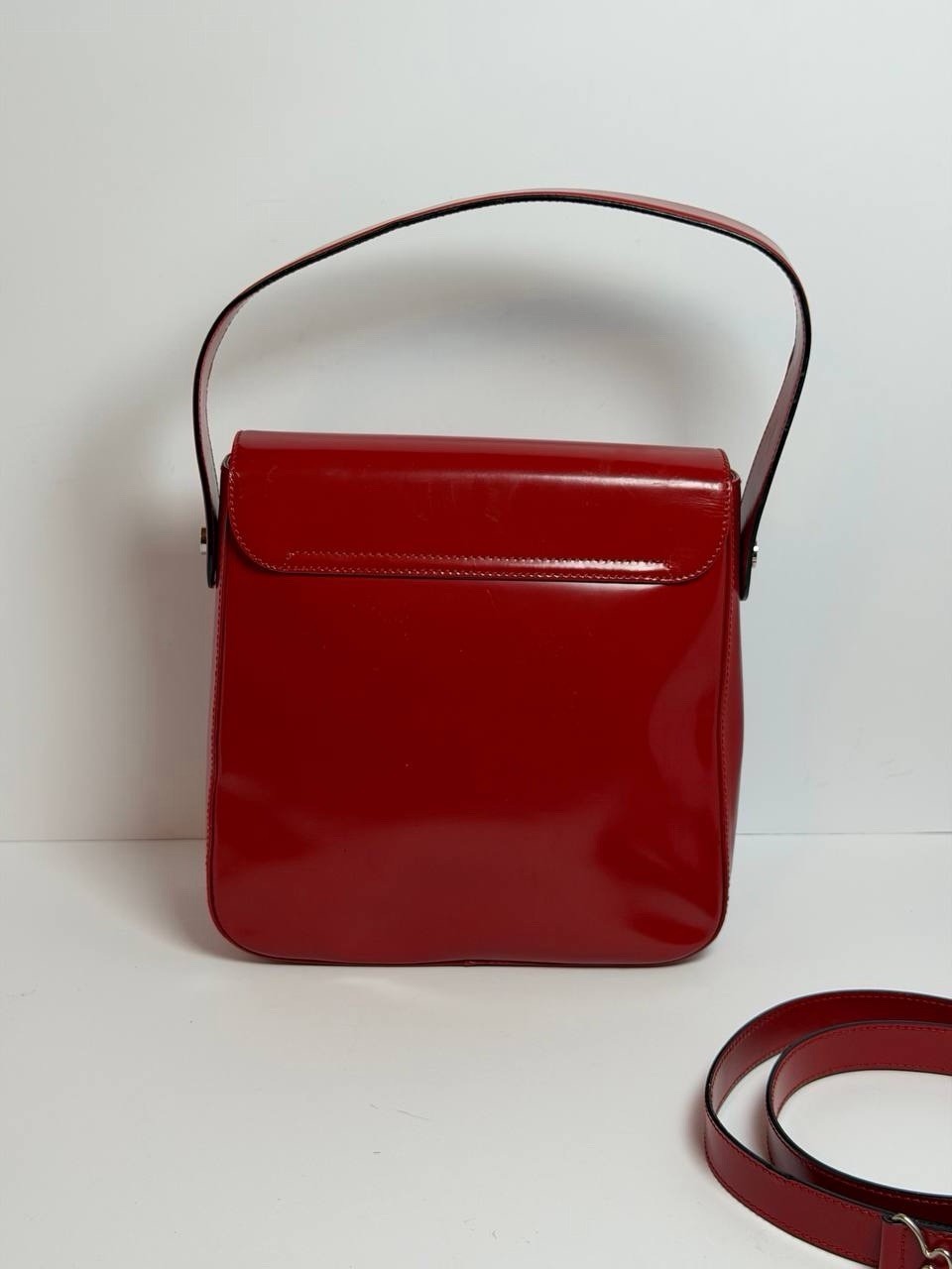 Salvatore Ferragamo Vala Gancini Clasp Red Patent Leather HandBag