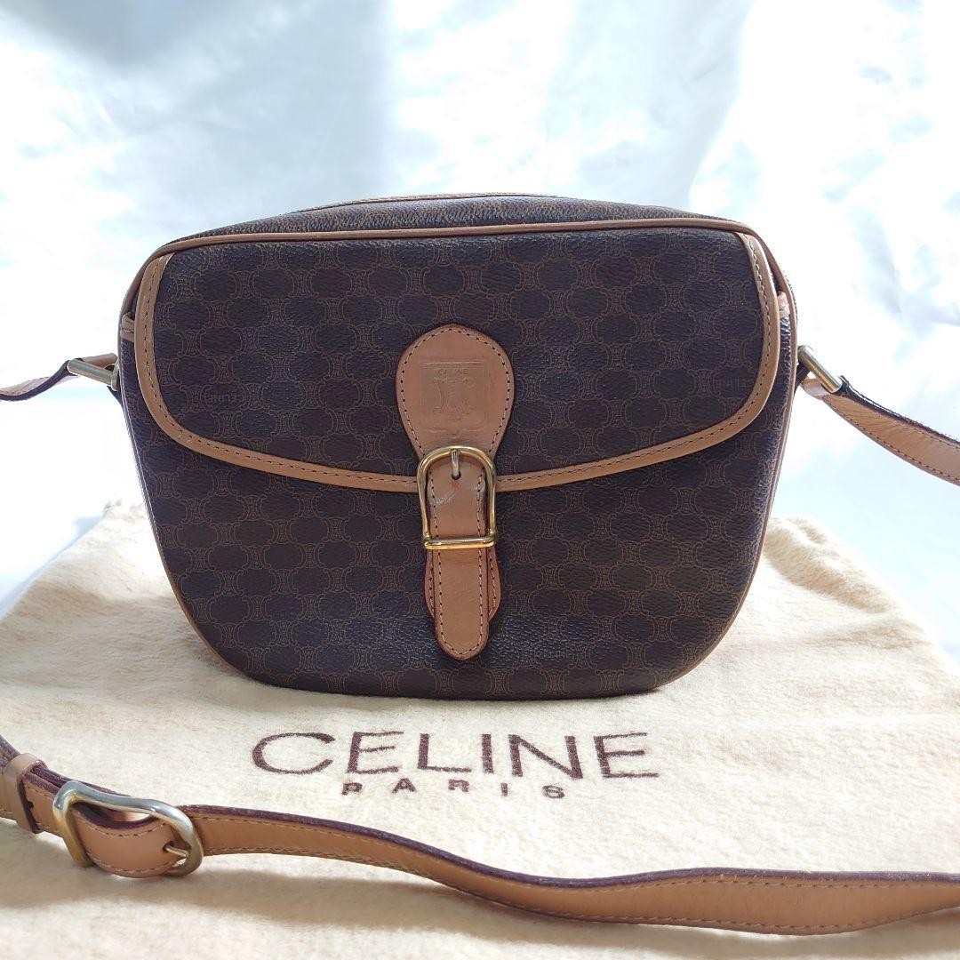 Vintage CELINE Small Leather Shoulder Bag Crossbody 23x18x8cm Auth From Japan