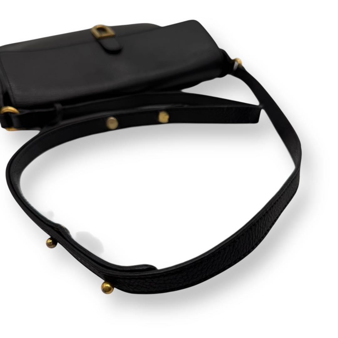 DELVAUX D Buckle Leather Shoulder Bag Black US 9.3in Vintage Used Rare Japan
