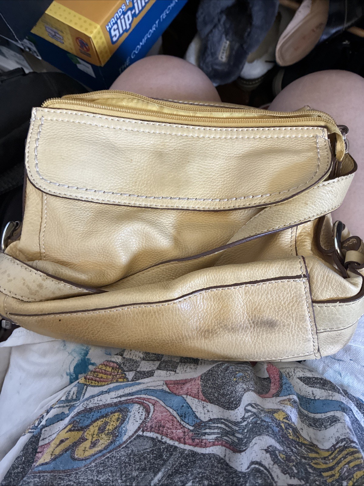 Fossil Yellow Pebbled Leather Satchel Handbag Purse w/Key Bag Charm 75082