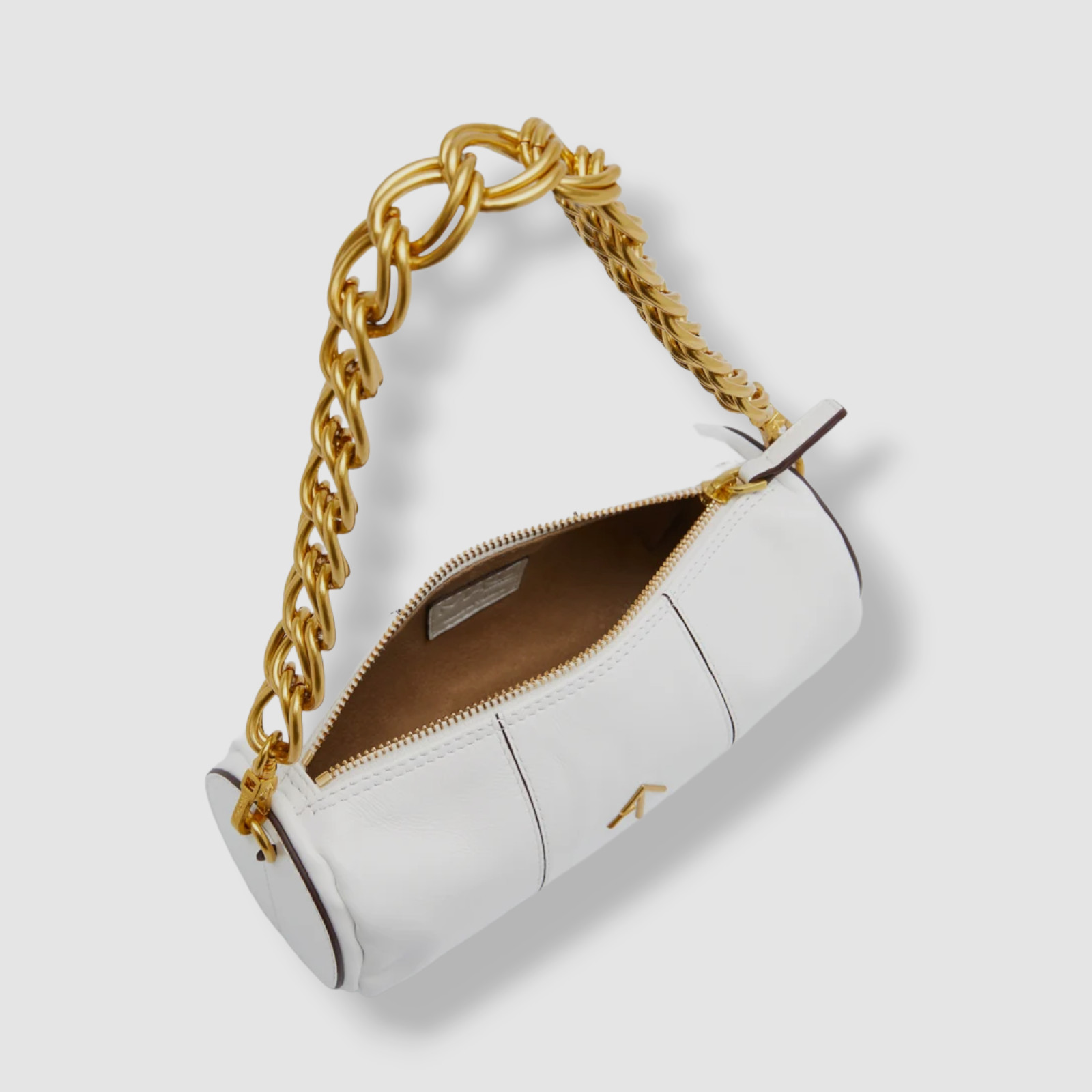 $426 Manu Atelier Women’s White XX Mini Cylinder Logo Leather Shoulder Purse Bag