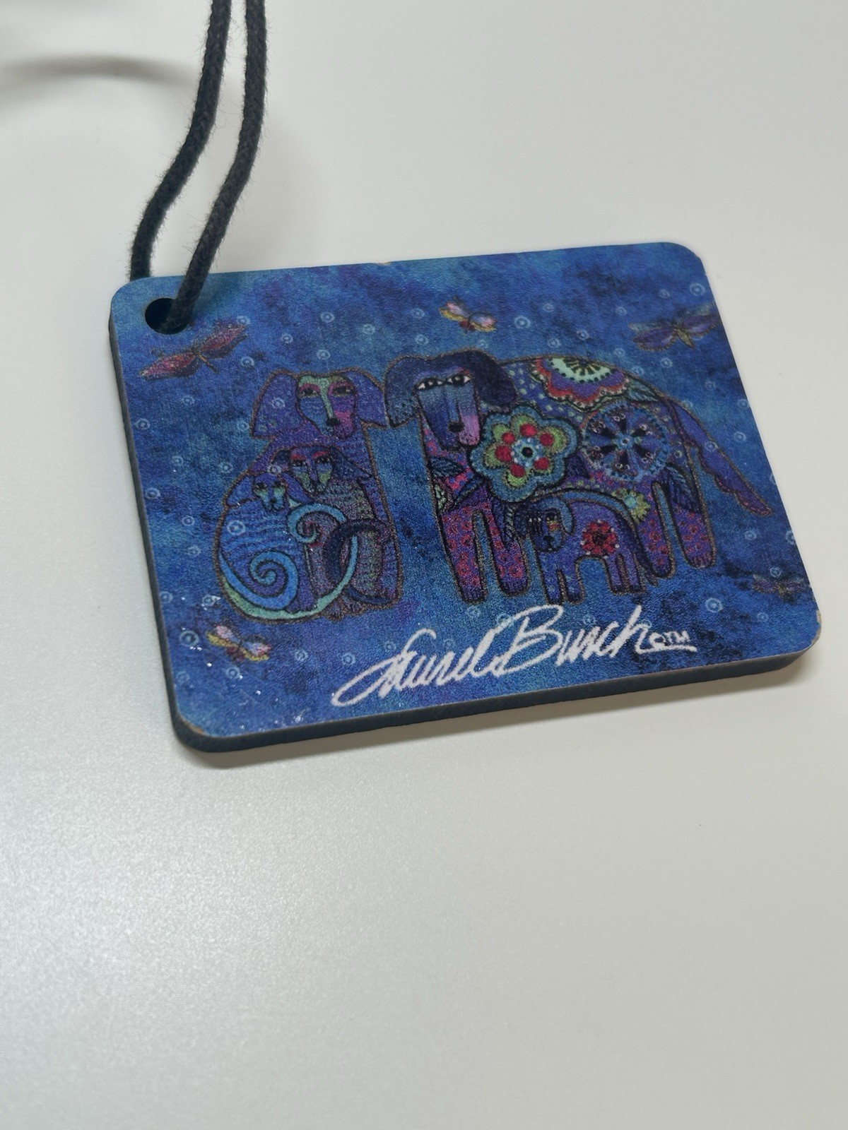 Laurel Burch Canvas Purse Tote Blue With Abstract Dogs Colorful Sequin Bag Charm